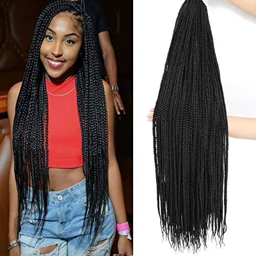 7 Pack 36 Inch Box Braid Crochet Hair - Pre-Looped Medium Kanekalon Braids for Black Women (18 Strands/Pack, 1B Color) | Perfect for Protective Styles, Twist Outs & Everyday Wear