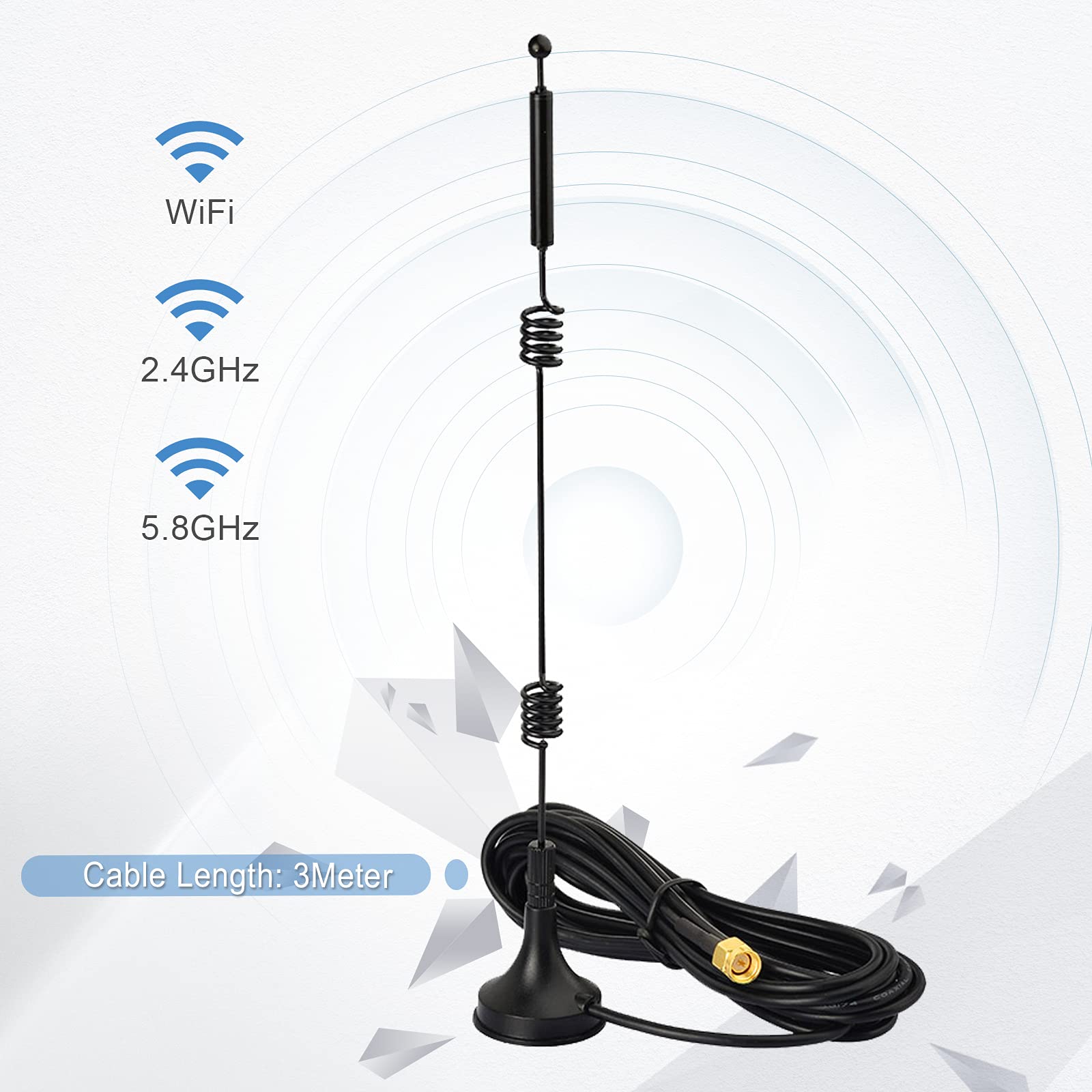 Bingfu 9dBi Dual Band WiFi Antenna 2.4GHz 5GHz 5.8GHz with Magnetic Base SMA Male Connector for Wireless Security Cameras, Surveillance Systems, Vehicle Backup Cameras & Reversing Monitors - Perfect for Home Security, Truck Trailers, and Rear View Monitoring