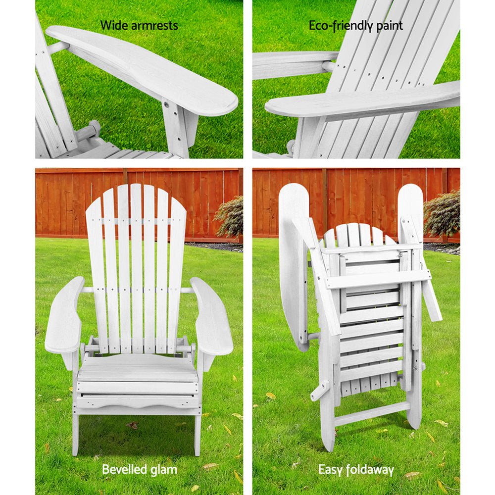 2-Piece Adirondack Outdoor Chairs Set - Foldable Wooden Patio Lounge Chairs for Backyard, Garden, Poolside & Beach Relaxation