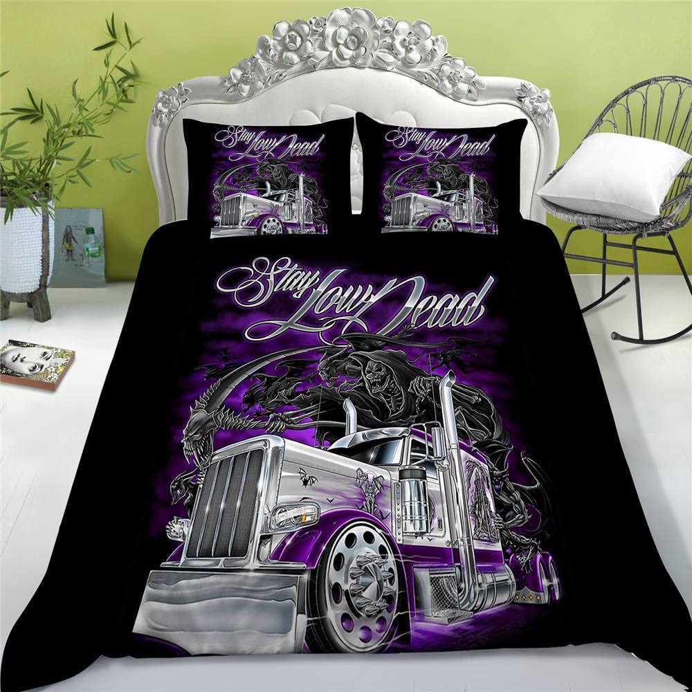 3D Purple Car Design Polyester 2/3-Piece Bedding Set - Duvet Cover & Pillowcases for US Full Size (79