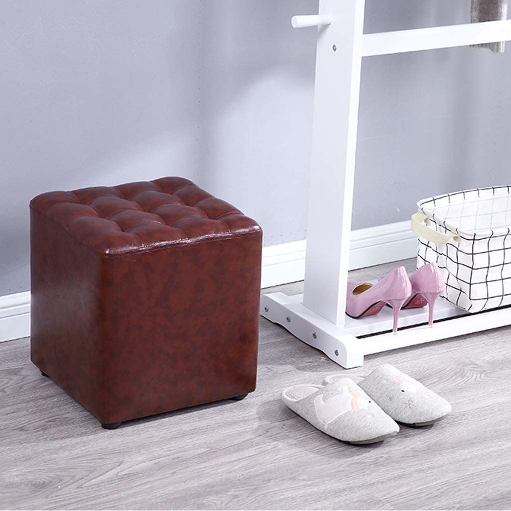GTYT Fashion Square Leather Footstool - Waterproof Upholstered Ottoman Bench for Dressing, Shoe Changing & Home Decor | Perfect for Bedroom, Living Room & Entryway