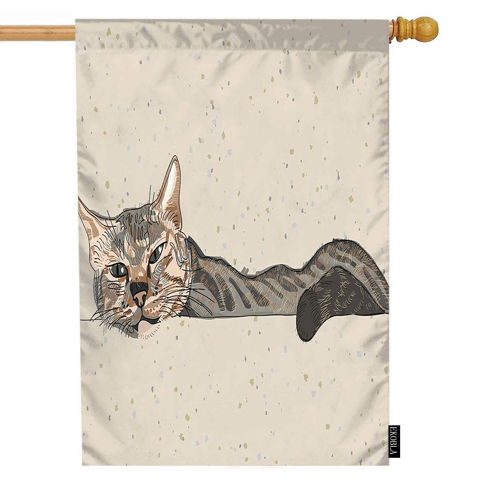 EKOBLA Hand-Painted Cute Sleeping Cat Garden Flag - 12x18 Inch Waterproof Cotton Linen Outdoor Decor for Farmhouse, Yard, Park | Perfect for Seasonal Displays, Pet Lover Gifts & Wildlife-Themed Garden Accents