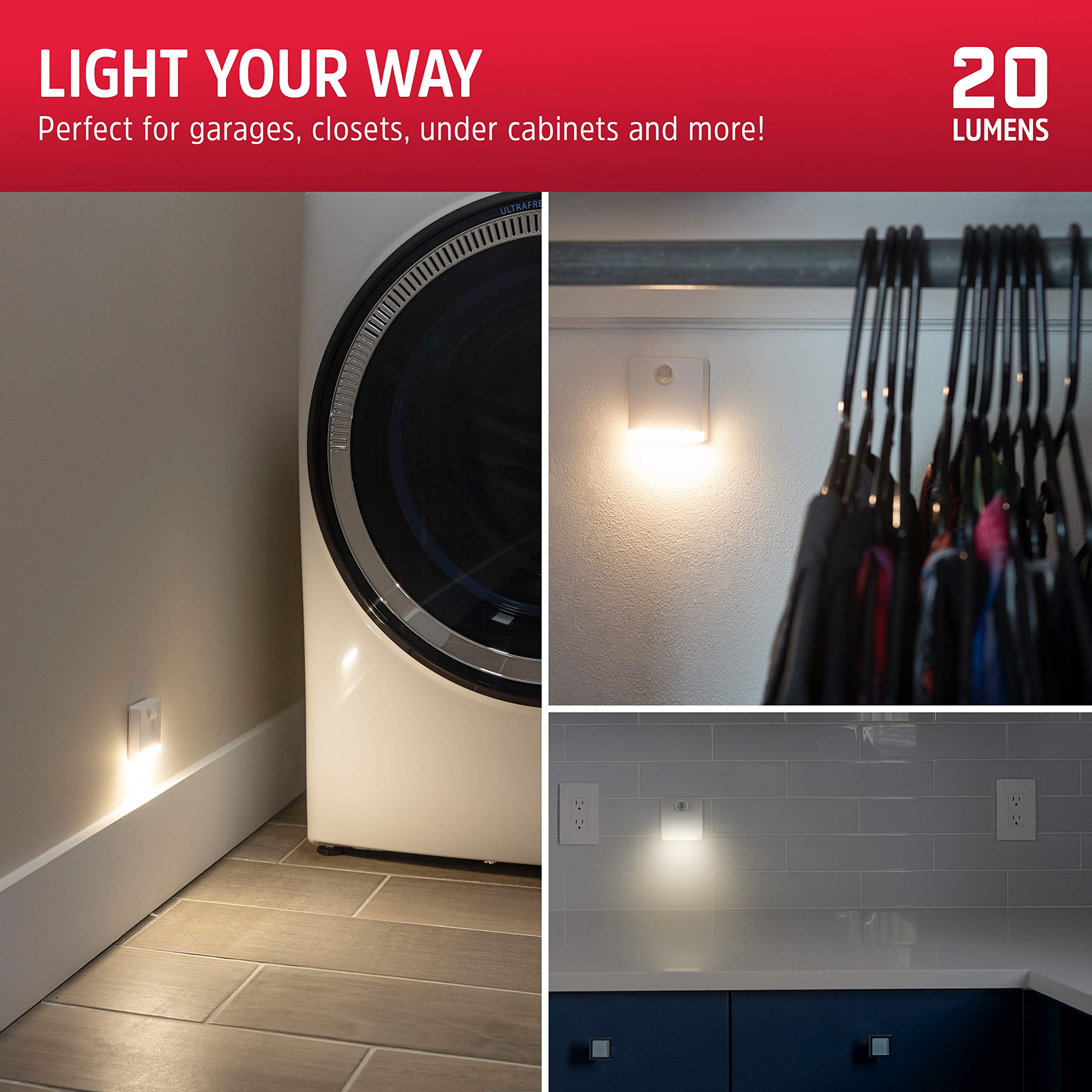 Energizer Motion-Sensing LED Night Light - Battery Powered Wireless Stick Anywhere Nightlight (2 Pack) - Energy Efficient White Light for Bedroom, Stairs, Kitchen, Hallway - Perfect for Kids Rooms & Bathroom Safety