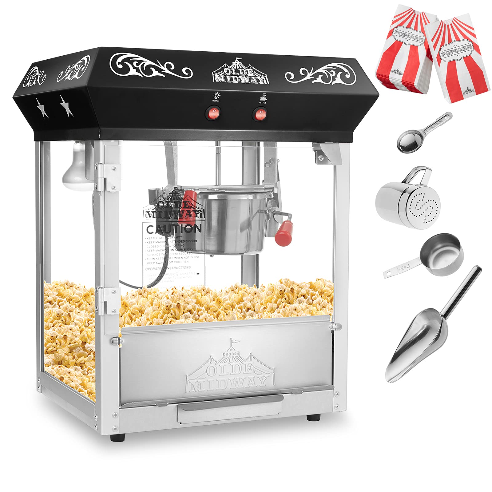 Olde Midway Bar Style Popcorn Machine - 4oz Commercial Popcorn Popper for Home Theater, Parties & Carnivals - Black Retro Popcorn Maker for Movie Nights & Events