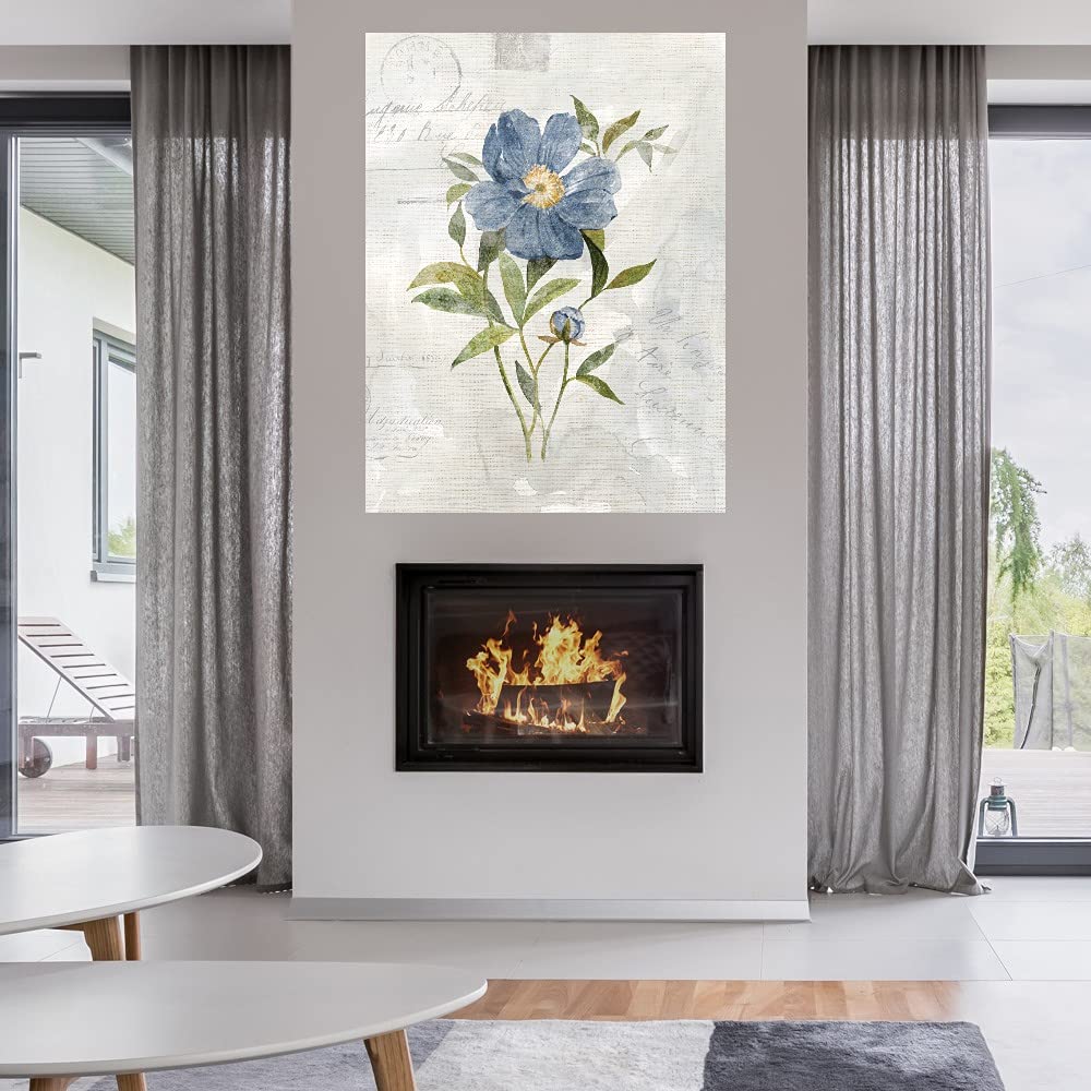 Blue Linen Peony Canvas Wall Art by Carol Robinson - Handmade Fine Art Decor for Living Room, Bedroom, Office & More - 32x43 Inches - Ready to Hang - Perfect for Home, Dining Room & Guest House Decor