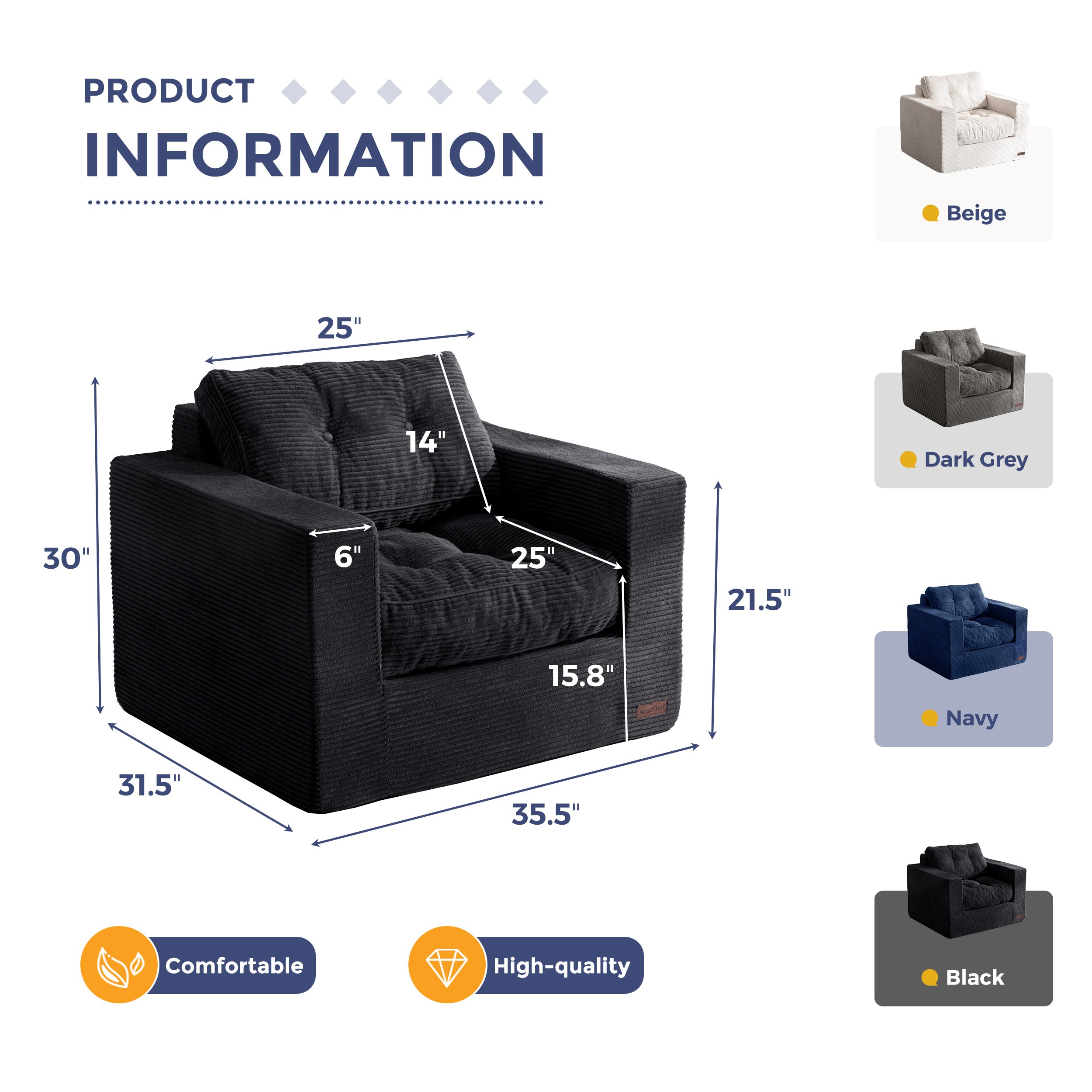 MAXYOYO Bean Bag Chair for Adults - Upholstered Floor Sofa with Armrests, Boneless Couch with Tufted Cushion & Backrest | Sofa in A Box for Living Room, Bedroom, Dorm | Perfect for Relaxing, Gaming & Movie Nights (Black)