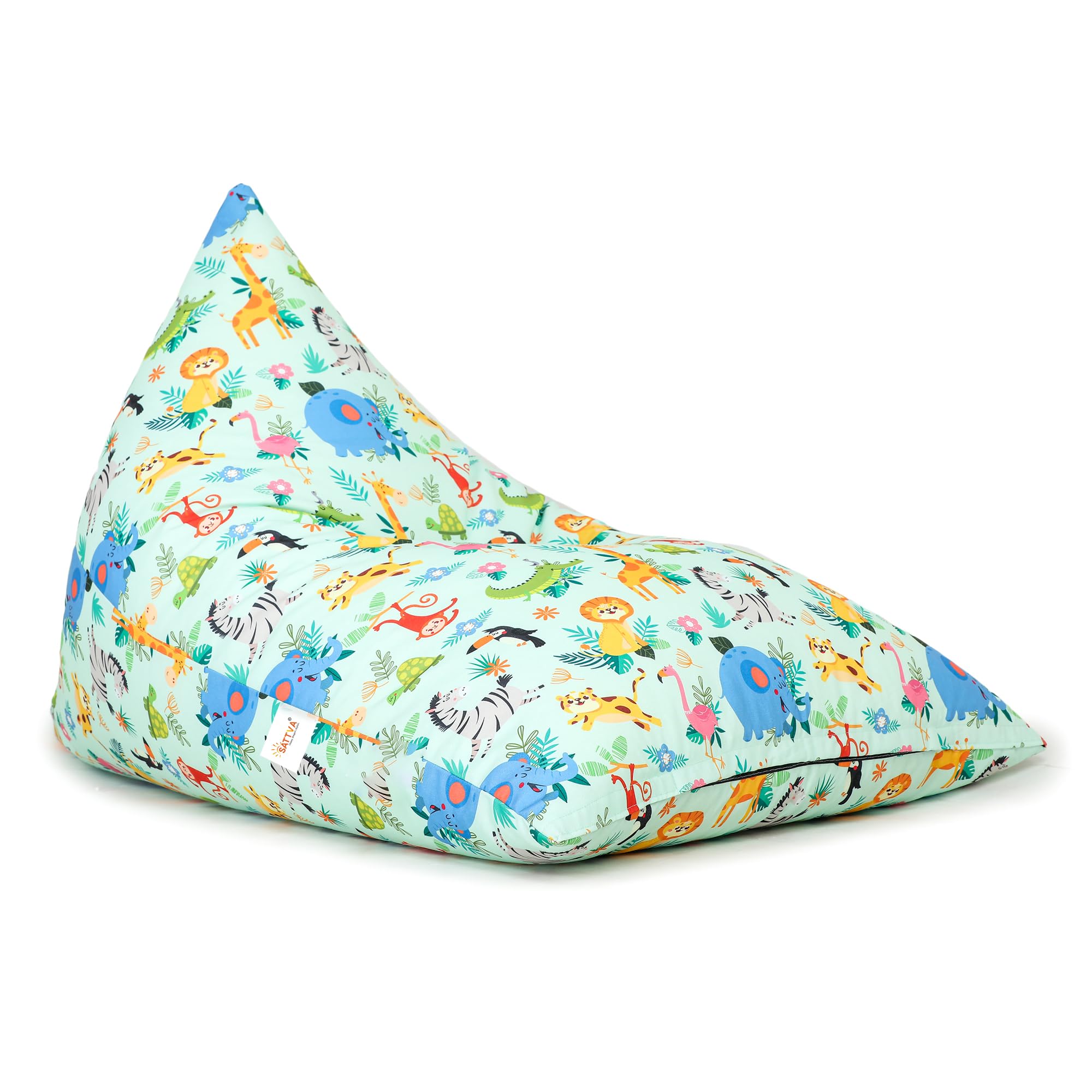 SATTVA Kids Triangle Canvas Bean Bag Cover - No Filling, Ultra Soft Zippered Stuffed Animal & Toy Storage Organizer for Teens & Adults (Animal Print) - Perfect for Playrooms, Dorm Rooms & Cozy Reading Nooks