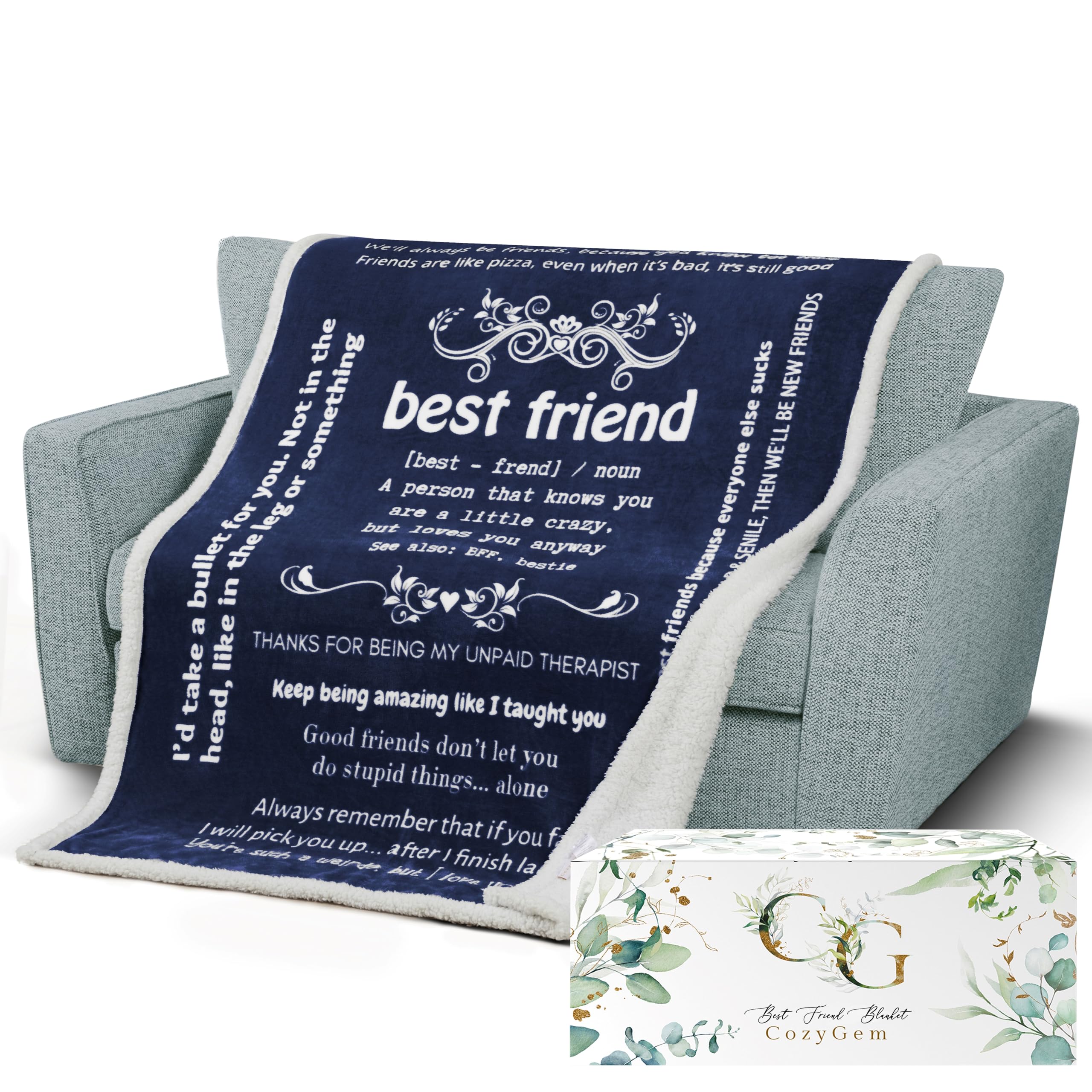 CozyGem Funny Best Friend Blanket - Personalized BFF Gift for Women | Soft Fleece Throw Blanket 65