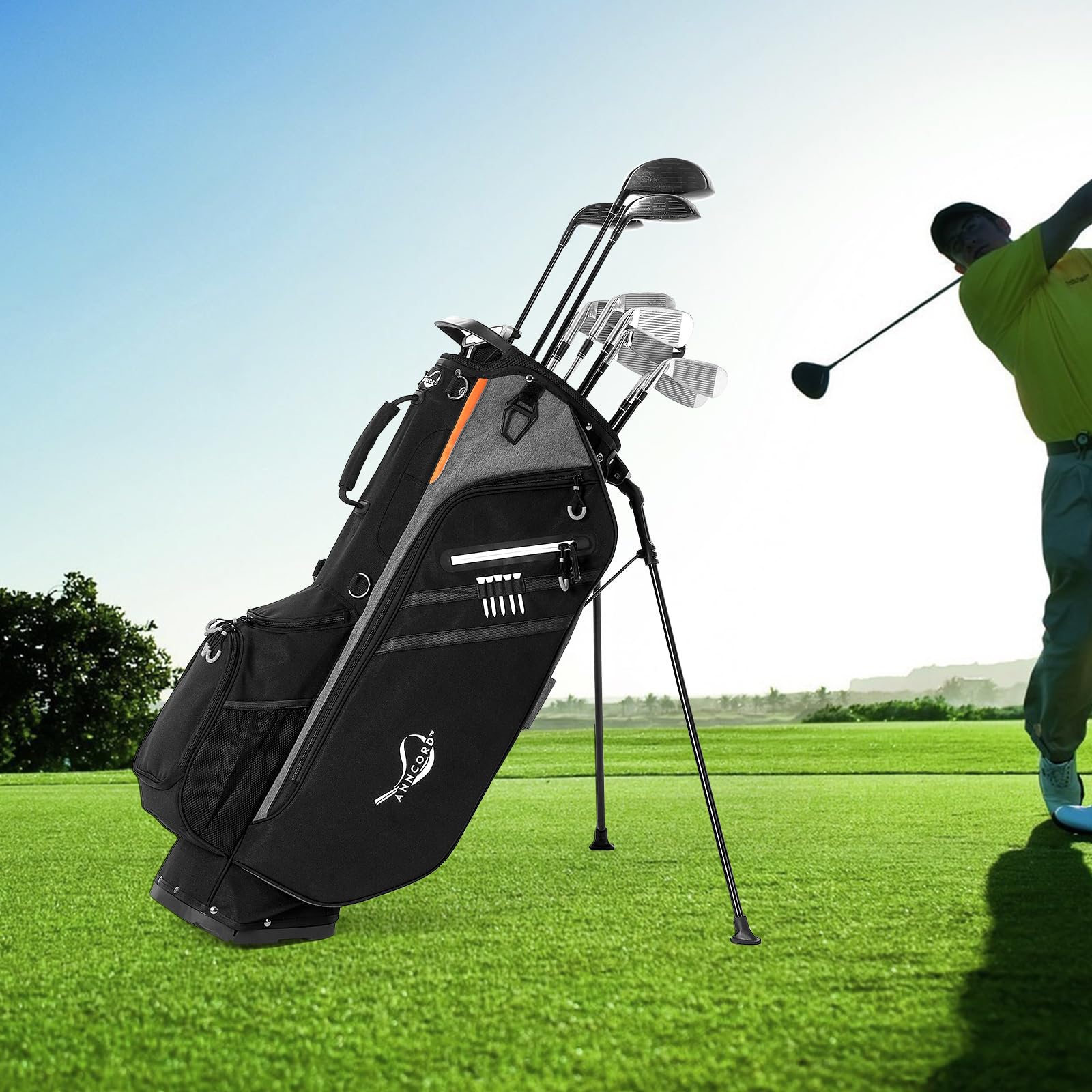 Lightweight 14-Way Golf Stand Bag with Full-Length Dividers, 7 Pockets & Dual Strap - Portable Golf Club Bag for Men & Women with Rain Hood - Perfect for Course Play, Driving Range & Travel