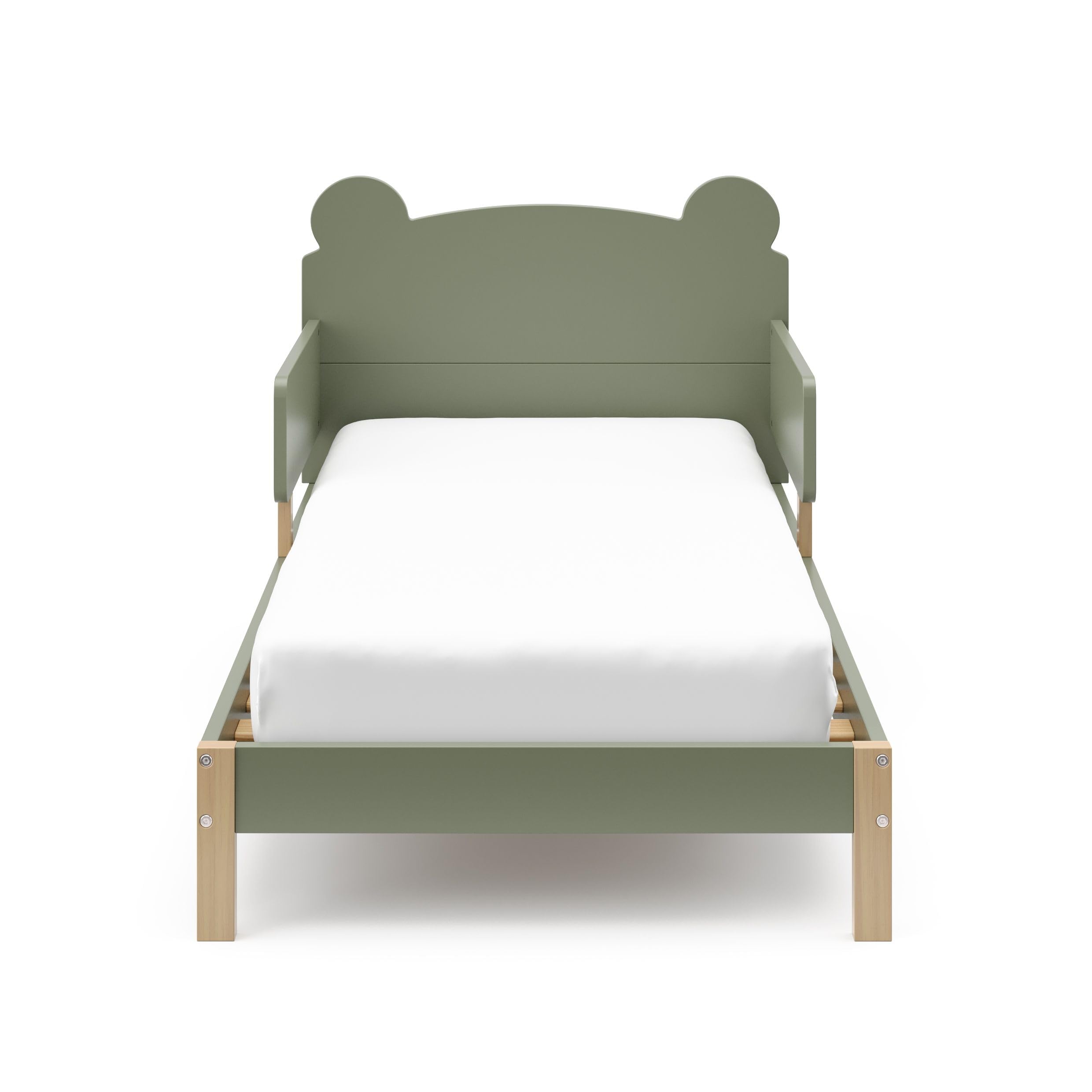 Storkcraft Teddy Bear Toddler Bed in Olive & Driftwood - GREENGUARD Gold Certified, Safety Guardrails Included, Fits Standard Crib & Toddler Mattress, Modern 2-Tone Design - Perfect for Nursery, Kids Room & Daycare Centers
