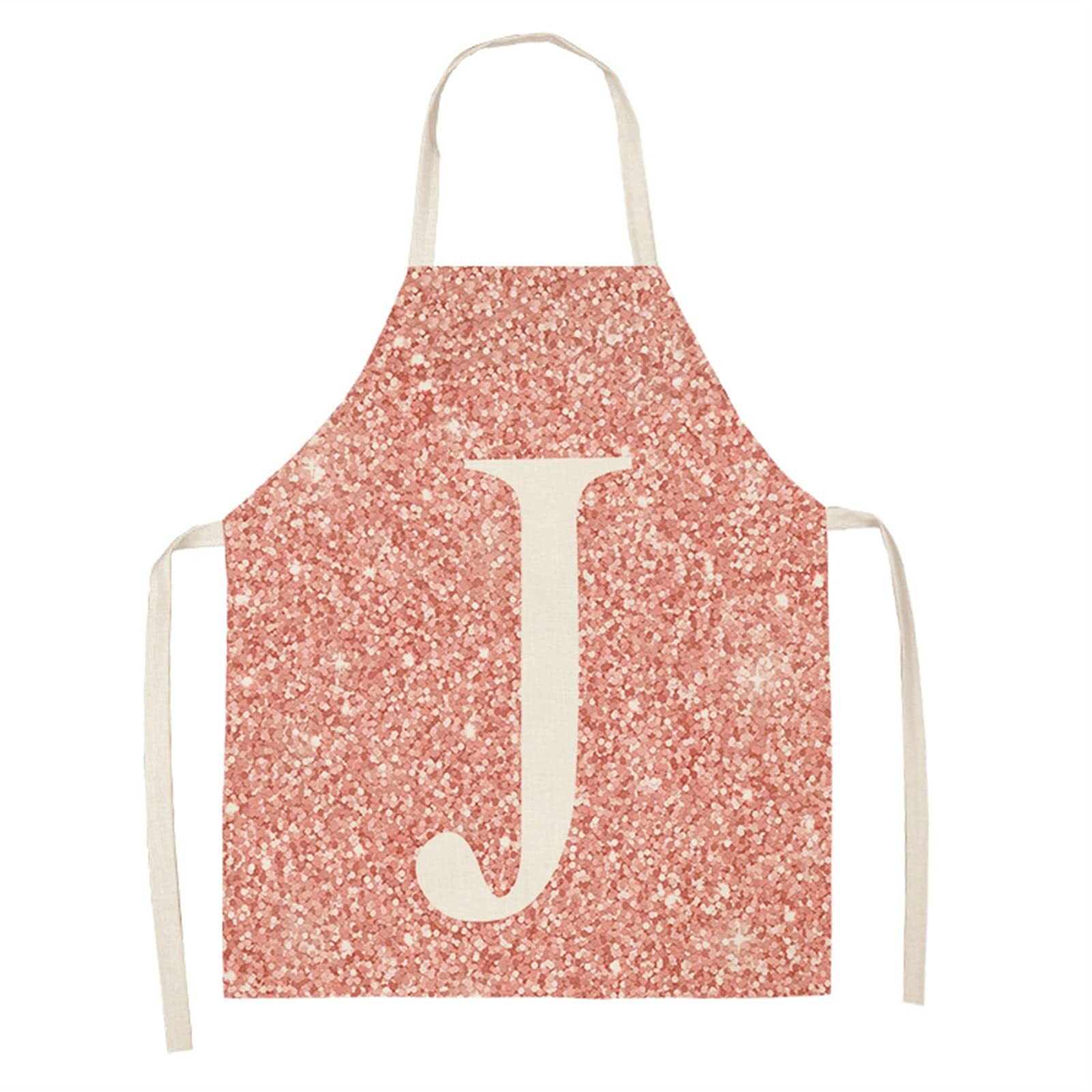 Stylish Pink Letter Print Cotton Linen Apron - Sleeveless Kitchen Bib for Cooking & Cleaning (53x65cm) | Perfect for Home Chefs, Baking & Household Chores