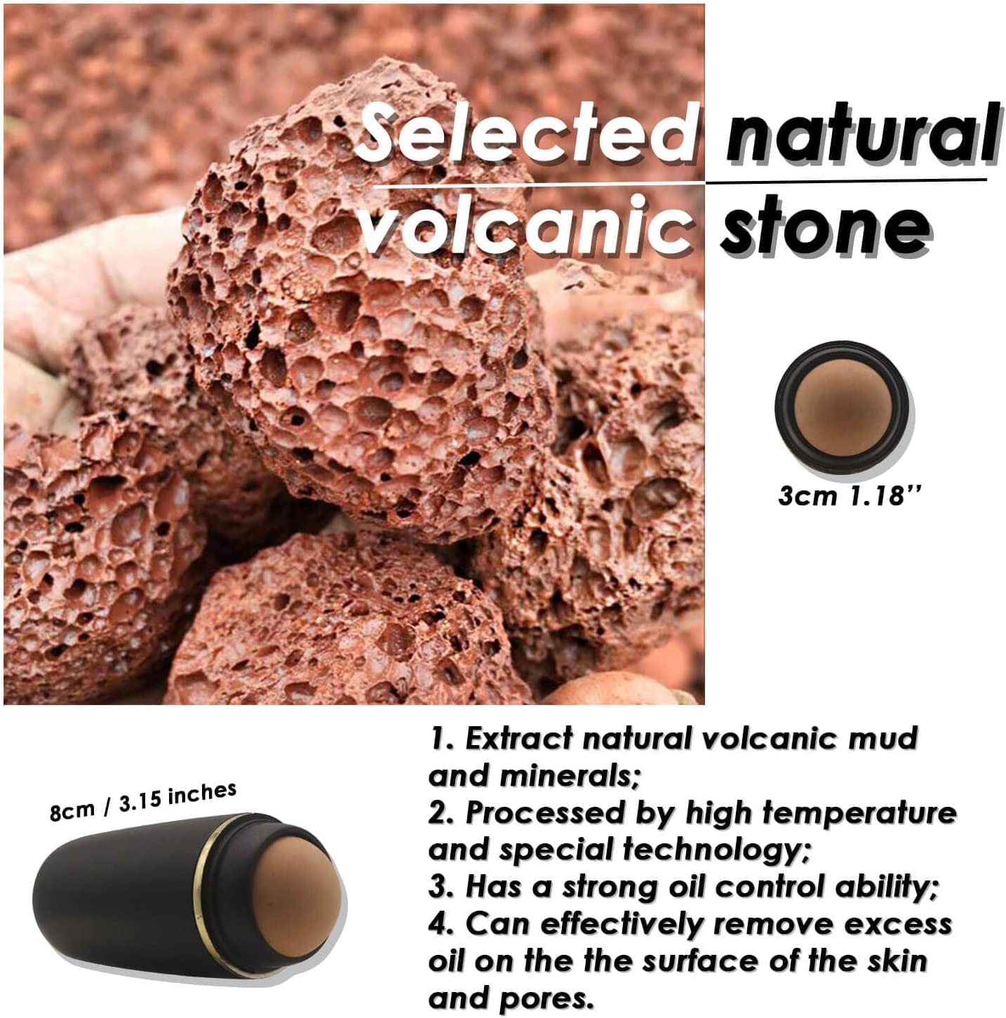 Lucario Volcanic Stone Facial Roller for Oily Skin - Oil Absorbing & Control Roller - Natural Pore Cleansing & Shine Reduction - Perfect for Daily Skincare & Makeup Prep