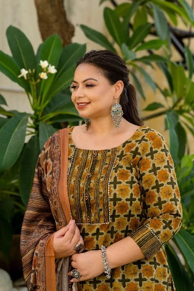 Stylish Plus Size Brown & Green Ready-Made Salwar Suit for Women – Perfect for Festivals, Weddings & Special Occasions