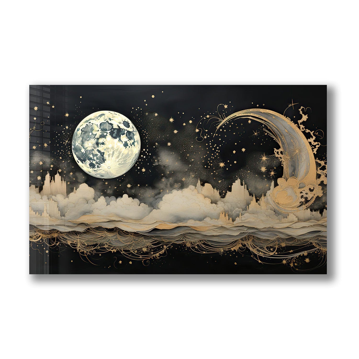 Moonlight Tempered Glass Wall Art - Elegant Illustrated Home Decor for Living Room, Bedroom & Office