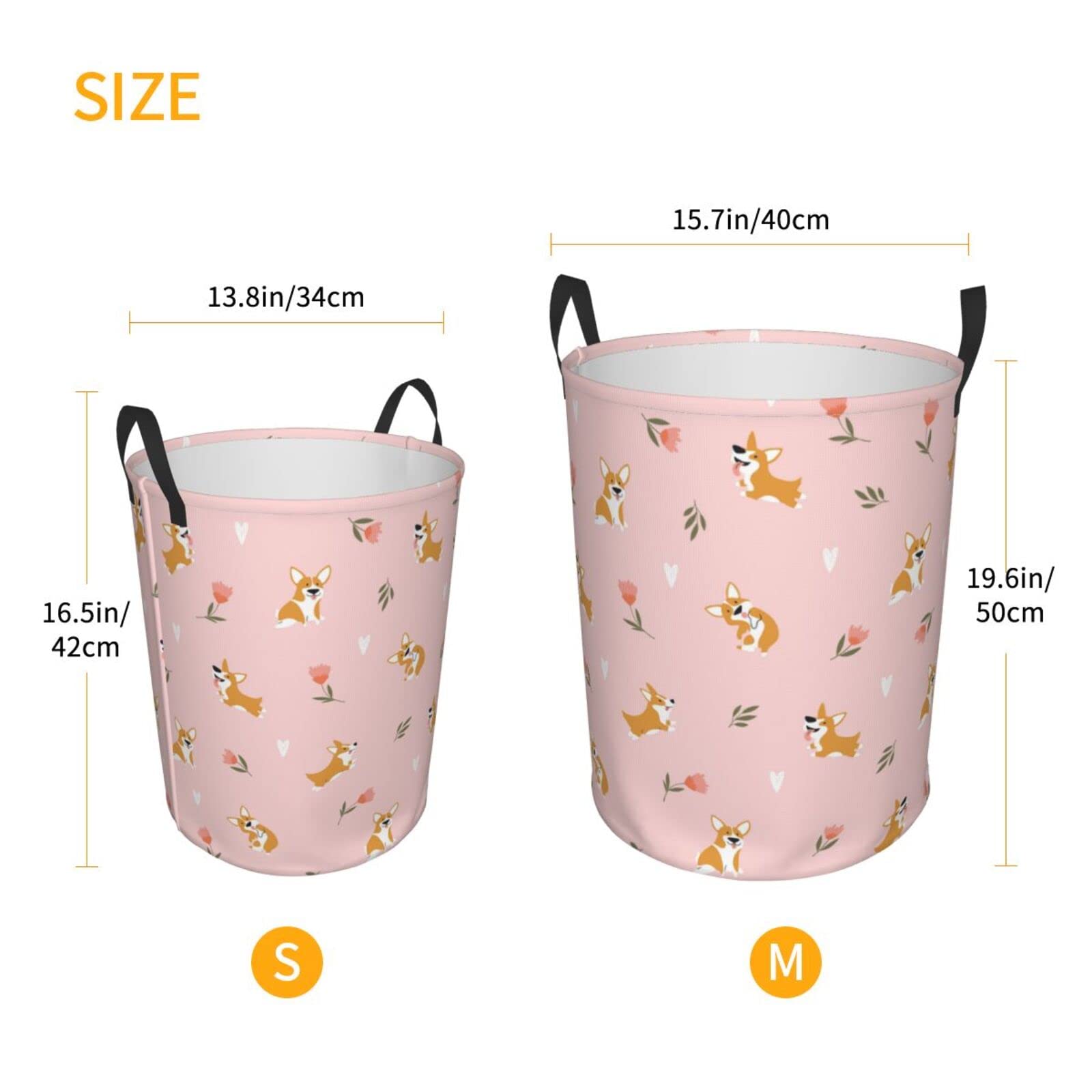 Little Corgi Dogs Floral Collapsible Laundry Basket with Handle - Waterproof Fabric Hamper Organizer for Dirty Clothes, Toys & Bathroom Storage - Perfect for Home, Dorm, Nursery & Laundry Room Organization