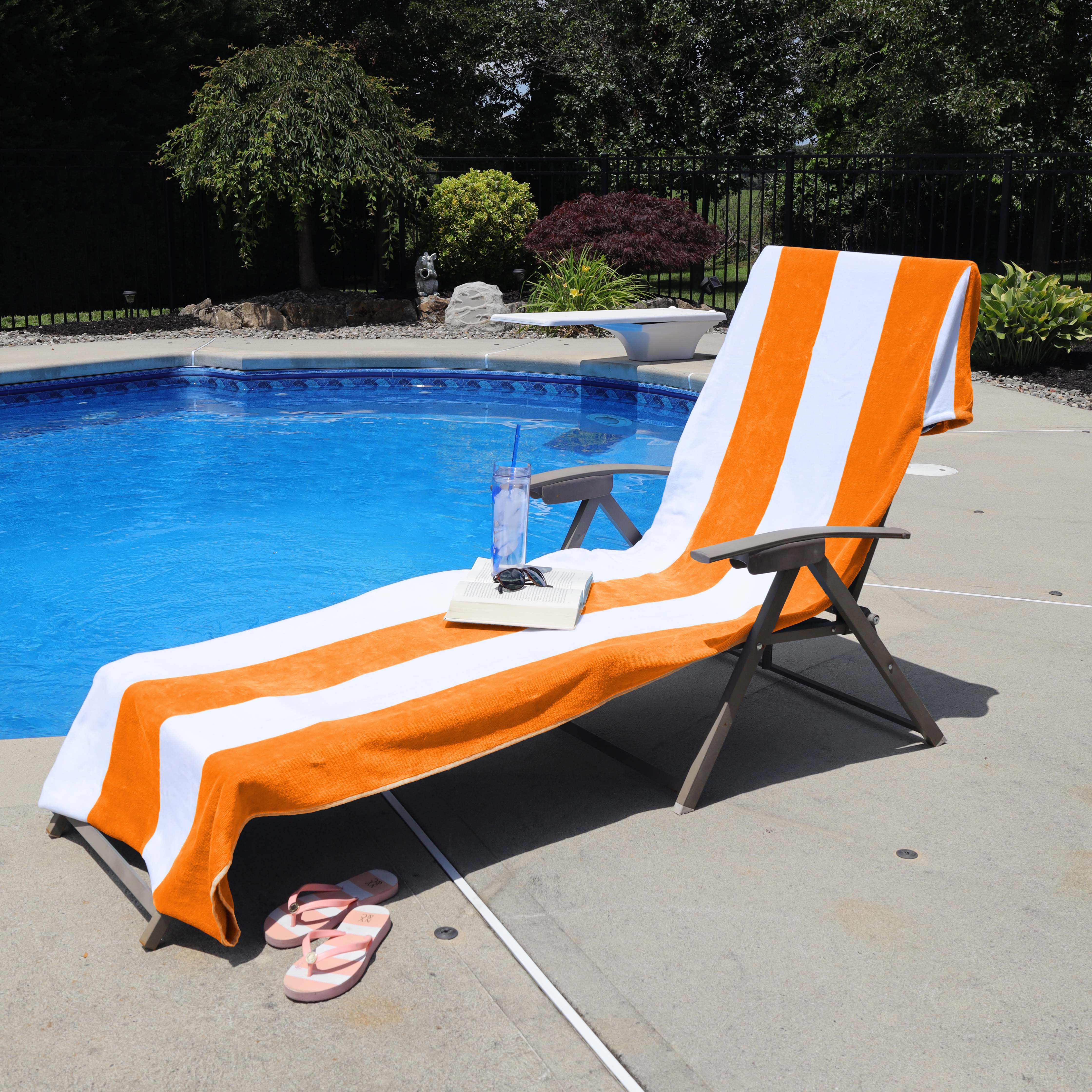 Premium Cotton Cabana Stripe Chaise Lounge Chair Cover - Standard Size, UV Resistant & Waterproof - Perfect for Poolside, Patio, and Outdoor Furniture Protection