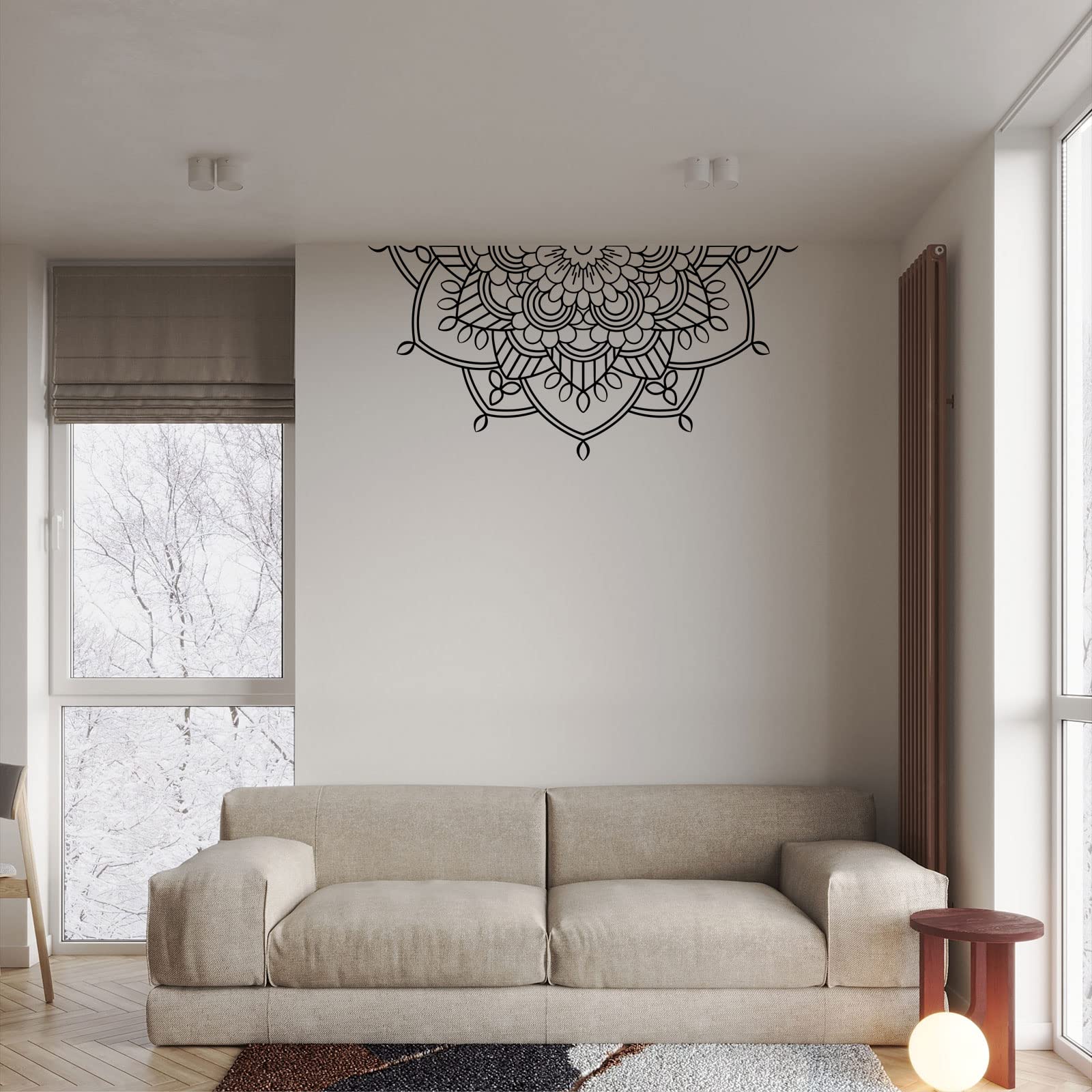 Half Mandala Wall Decal - Removable Vinyl Flower Sticker for Bedroom, Yoga Studio & Office Decor | Meditation Wall Art for Home, Cafe & Art Room | Boho Chic Decoration for Spiritual Spaces