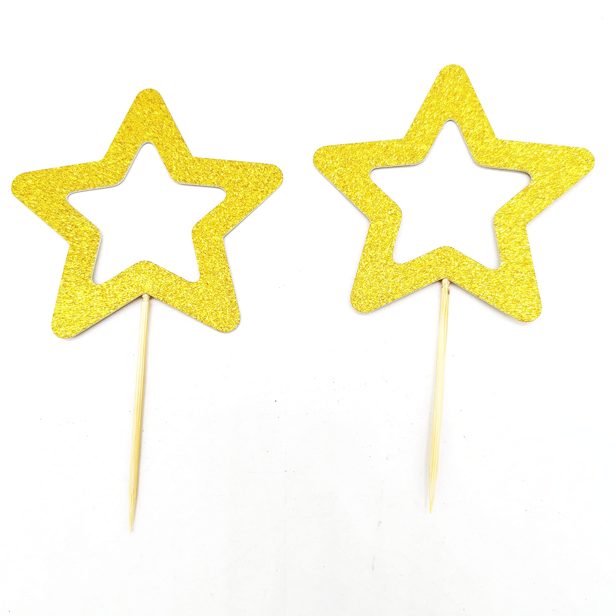 Gold Star Cupcake Toppers - Glitter Twinkle Little Star Cake Decorations for Birthday, Wedding & Party - Perfect for Baby Showers, Graduations & Holiday Celebrations