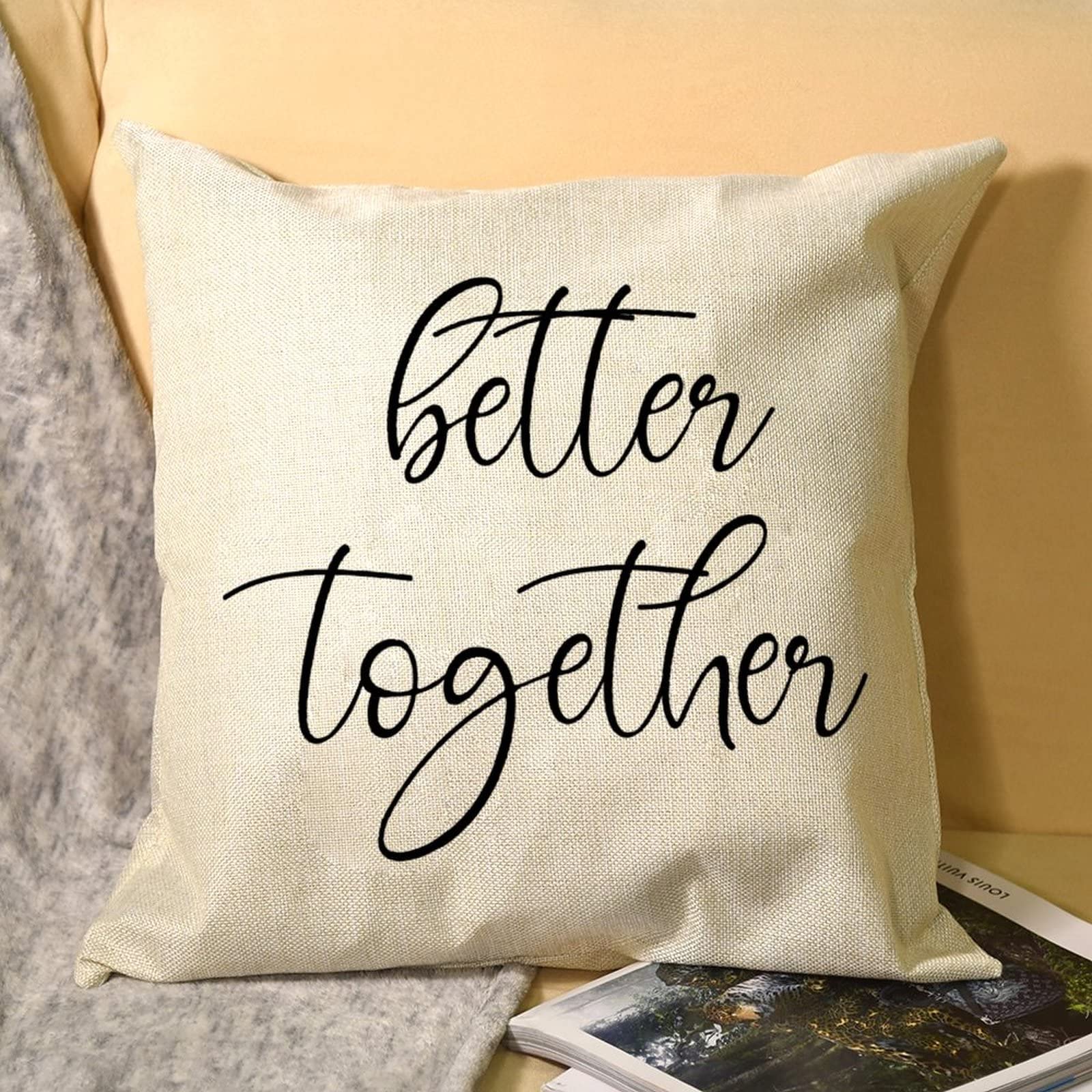 Better Together Linen Throw Pillow Covers 20x20 Inch - Farmhouse Decorative Square Cushion Covers for Sofa, Couch, Bed & Living Room - Perfect for Home Decor, Cozy Accents & Seasonal Styling