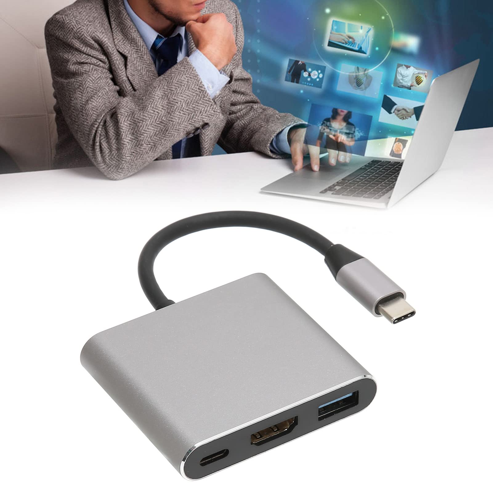 Ciciglow USB C to HDMI Adapter 4K - 3-in-1 USB C Hub with USB 3.0 Port & USB C Port - 5Gbps Docking Station for MacBook, iPad, Samsung Galaxy - Perfect for Home Office, Video Conferencing & Multi-Screen Setup