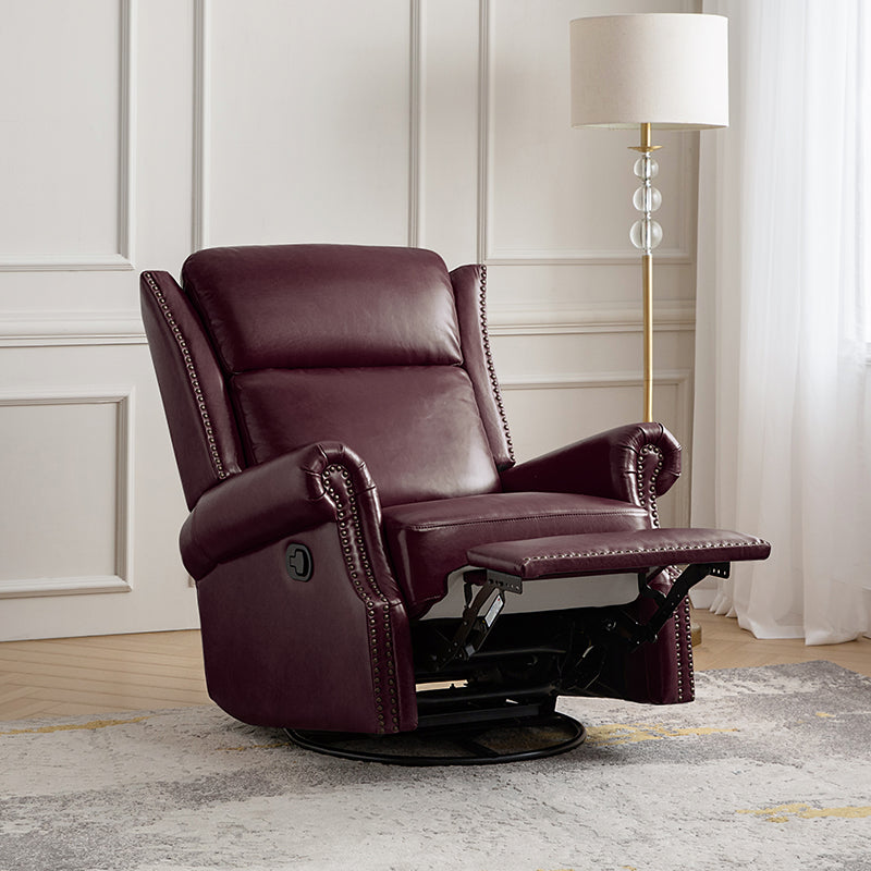 Martina Genuine Leather Manual Swivel Glider Recliner Chair - Comfortable Living Room Seating for Relaxing, Reading & Nursing