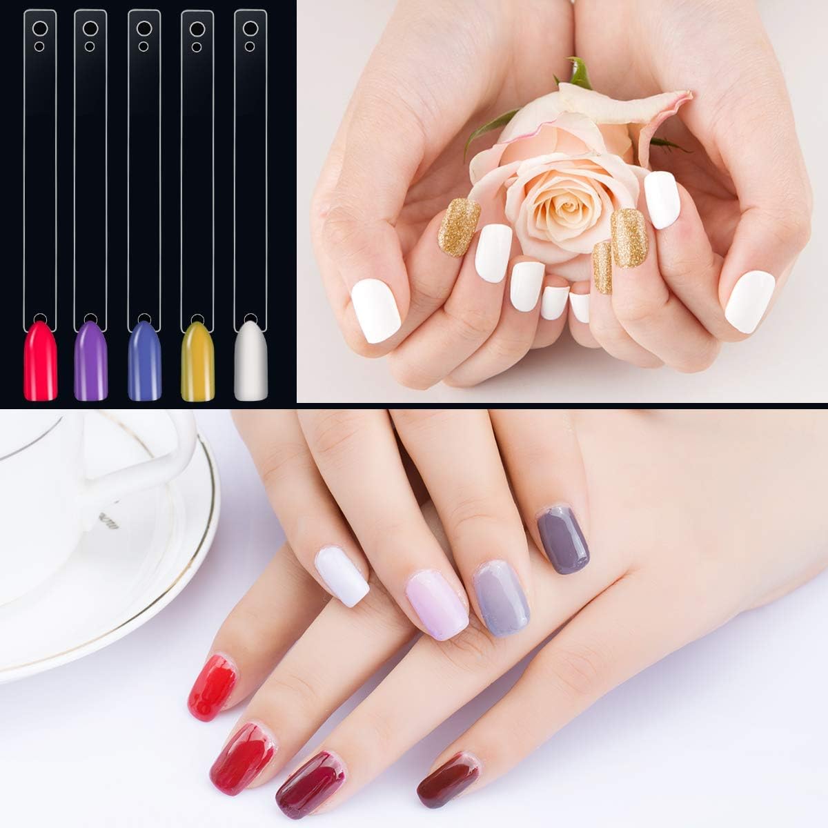NAILWIND 100-Piece Fan-Shaped False Nail Display Sticks - Natural Nail Art Polish Practice Tips for DIY & Salon Use - Perfect for Nail Color Swatching, Salon Training & Home Manicure Practice