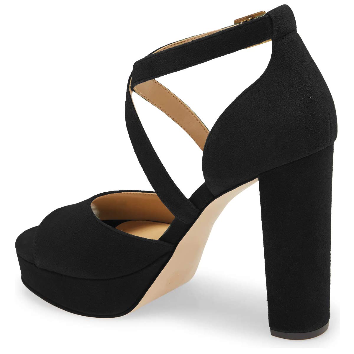 FSJ Women's Sexy Platform Sandals with Peep Toe, Chunky High Heel & Adjustable Ankle Strap - Suede Party Prom Dress Shoes for Women US Size 4-15 - Perfect for Night Out, Club, Wedding & Special Occasions