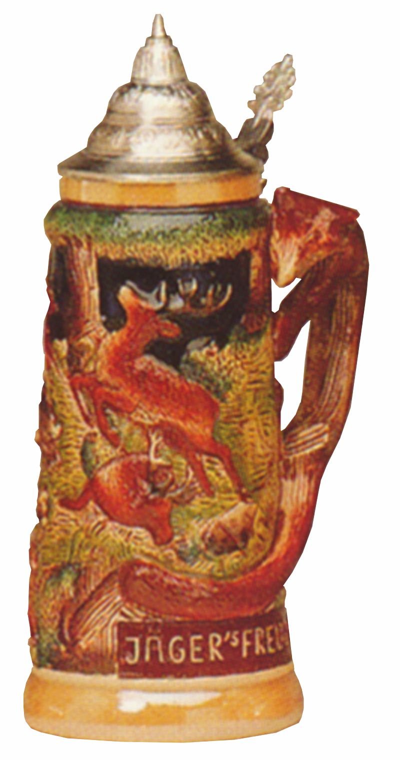 German Beer Stein with Fox Handle - 1 Liter Hunting Tankard Mug for Oktoberfest, Beer Tasting & Outdoor Gatherings
