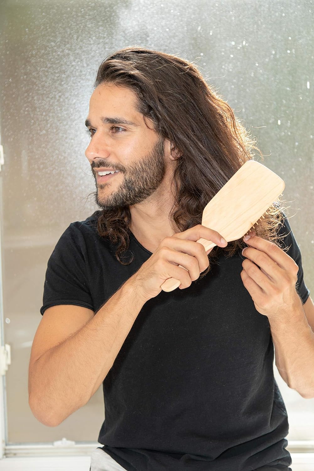 Ghelonadi Wooden Paddle Hair Brush for Women - Detangling Wet & Dry Hair, Scalp Massage with Cushion Airbag - Ideal for Thick, Thin & Curly Hair - Perfect for Blow Drying & Daily Hair Care (1pc)