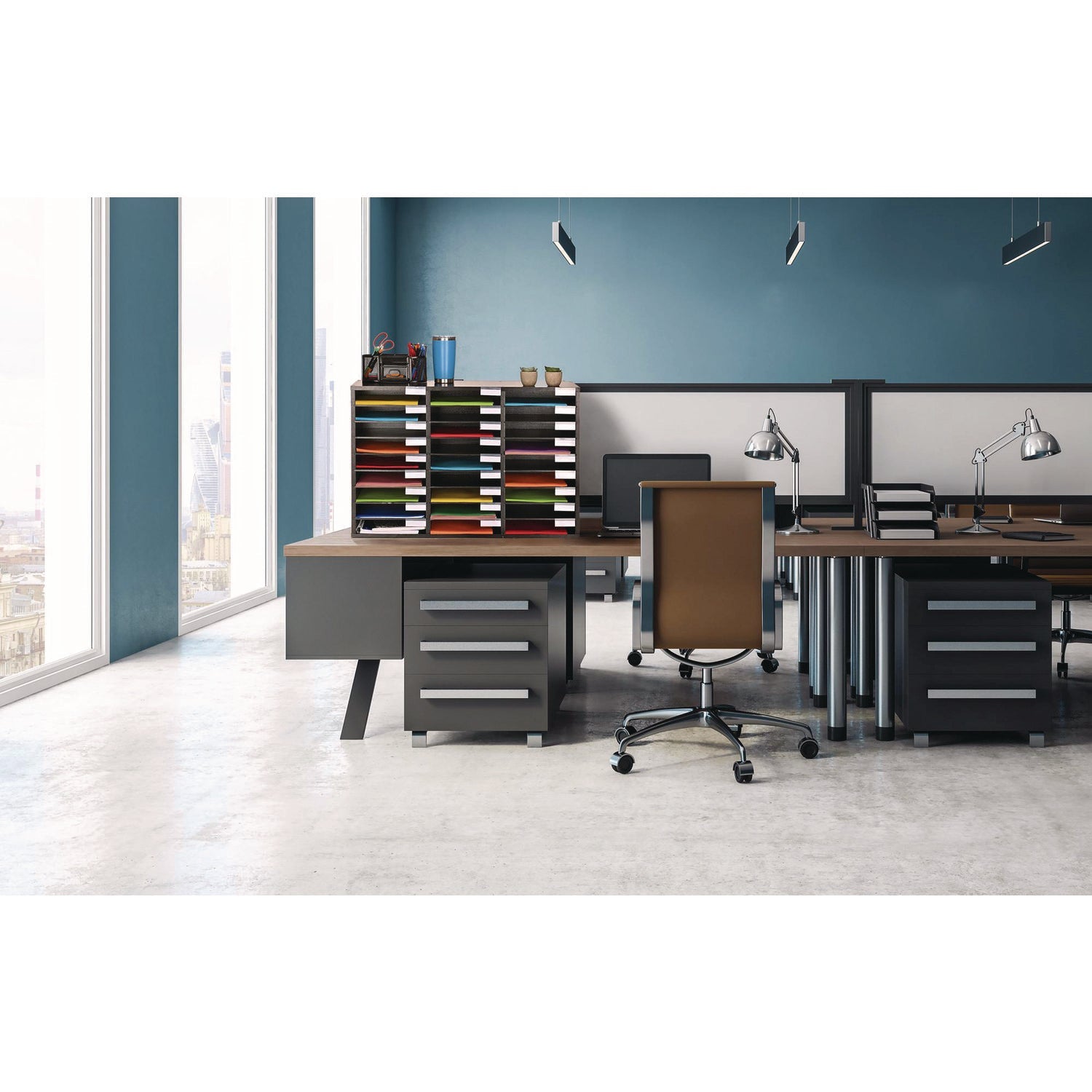 AdirOffice Wooden 27-Section Letter Size Literature Organizer - 31.49