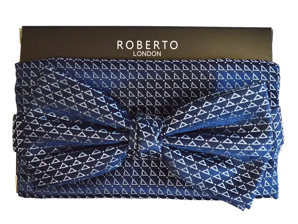 LA Smith Blue Silk Slim Bow Tie & Pocket Square Set - Elegant Formal Wear for Weddings, Prom & Special Occasions