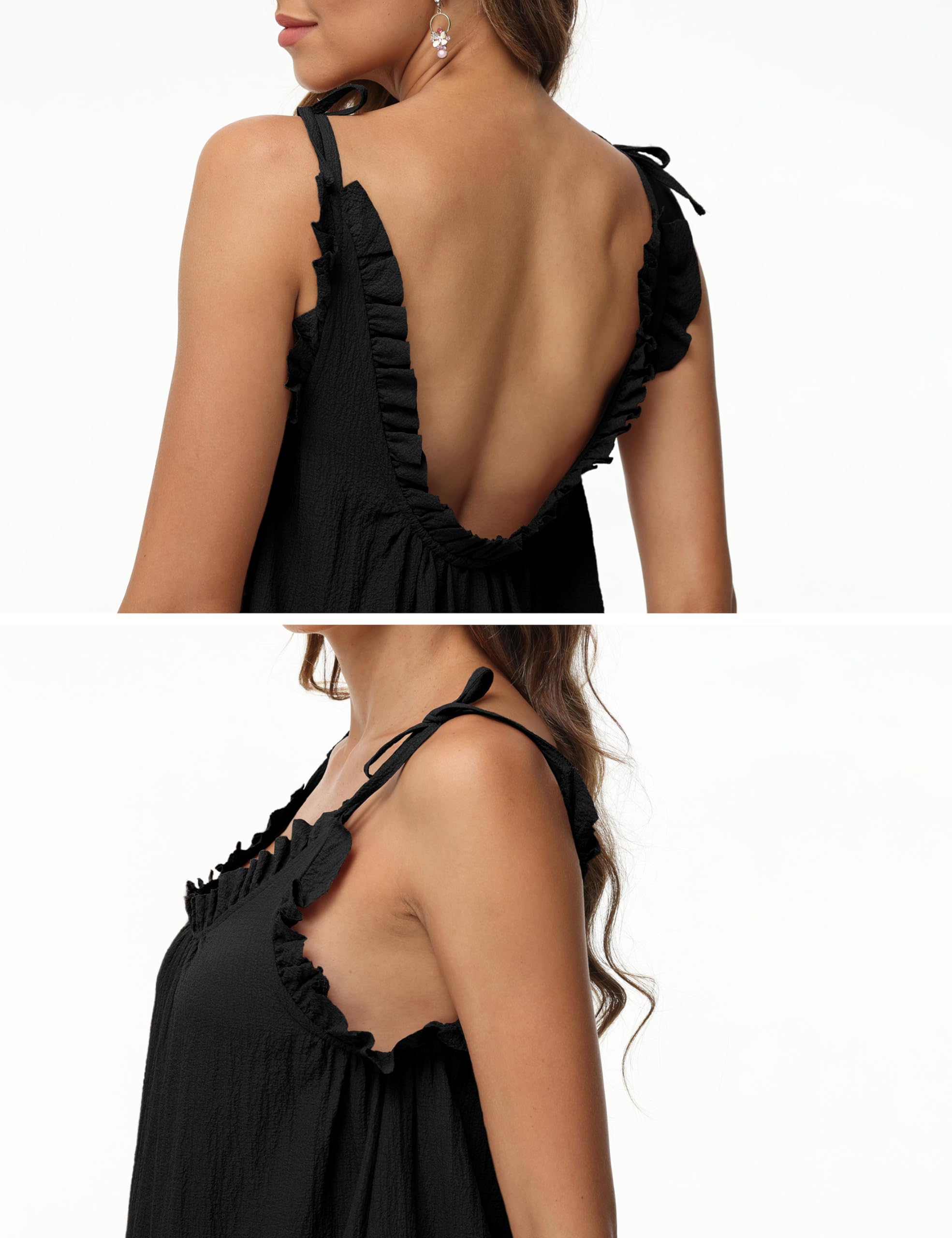 Women's Mini Tiered Boho Dress - Spaghetti Strap Flowy Swing Skater Dress (Black, Small) | Perfect for Summer Beach, Music Festivals & Casual Outings