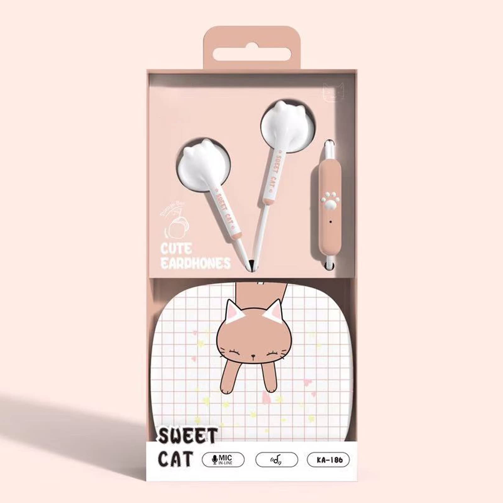 QearFun Cat Earbuds for Kids - Cute Wired Headphones with Microphone for School, Travel & Study | Kawaii In-Ear Earphones for Girls & Boys | Includes Adorable Storage Case (OraPink G) | Perfect for Online Classes, Music Listening & Gift Giving