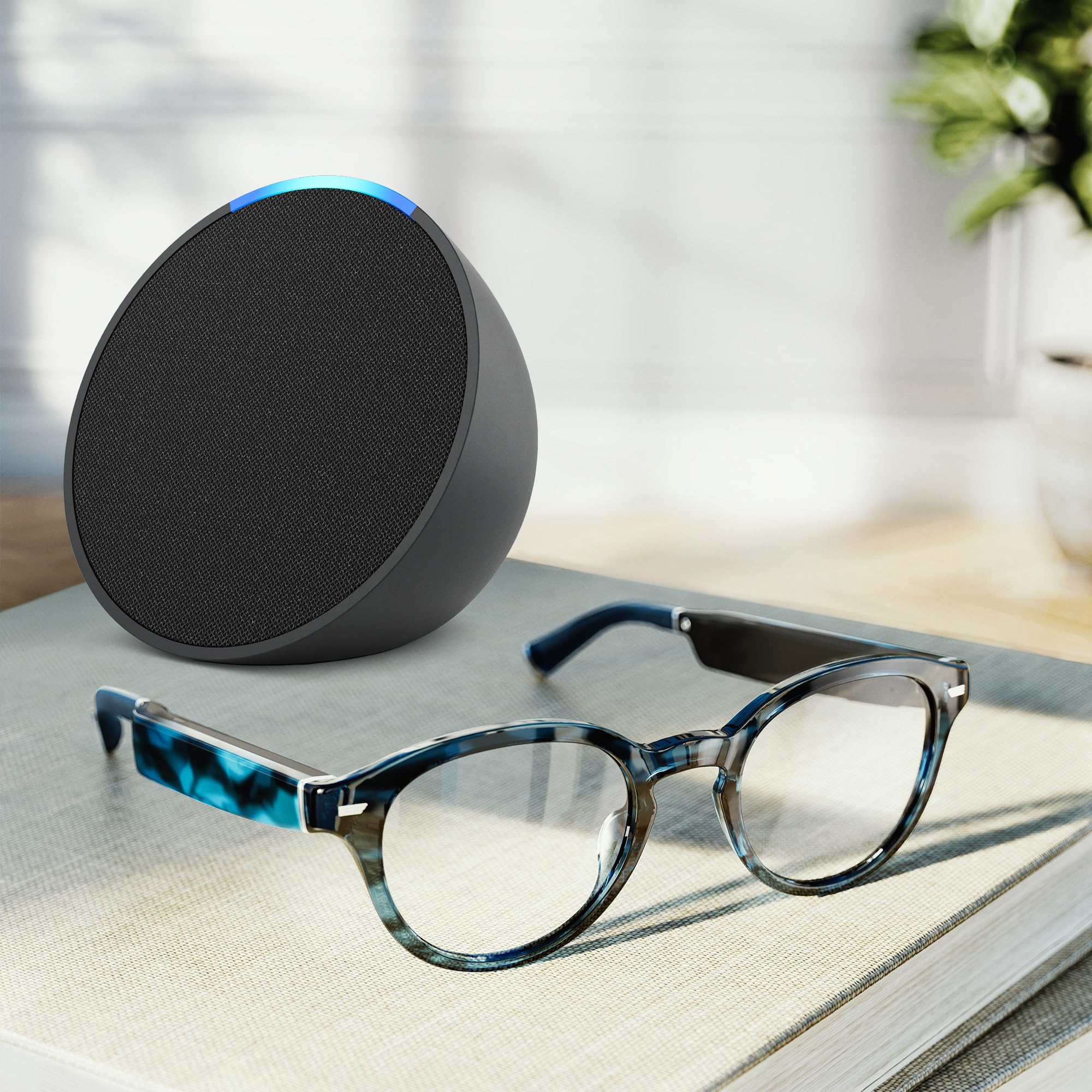 Amazon Echo Frames 3rd Gen with Echo Pop - Alexa Enabled Smart Glasses, Blue Tortoise Round Frames with Prescription Ready Lenses | Hands-Free Voice Control for Calls, Music & Smart Home (Ideal for Driving, Working & Active Lifestyles)