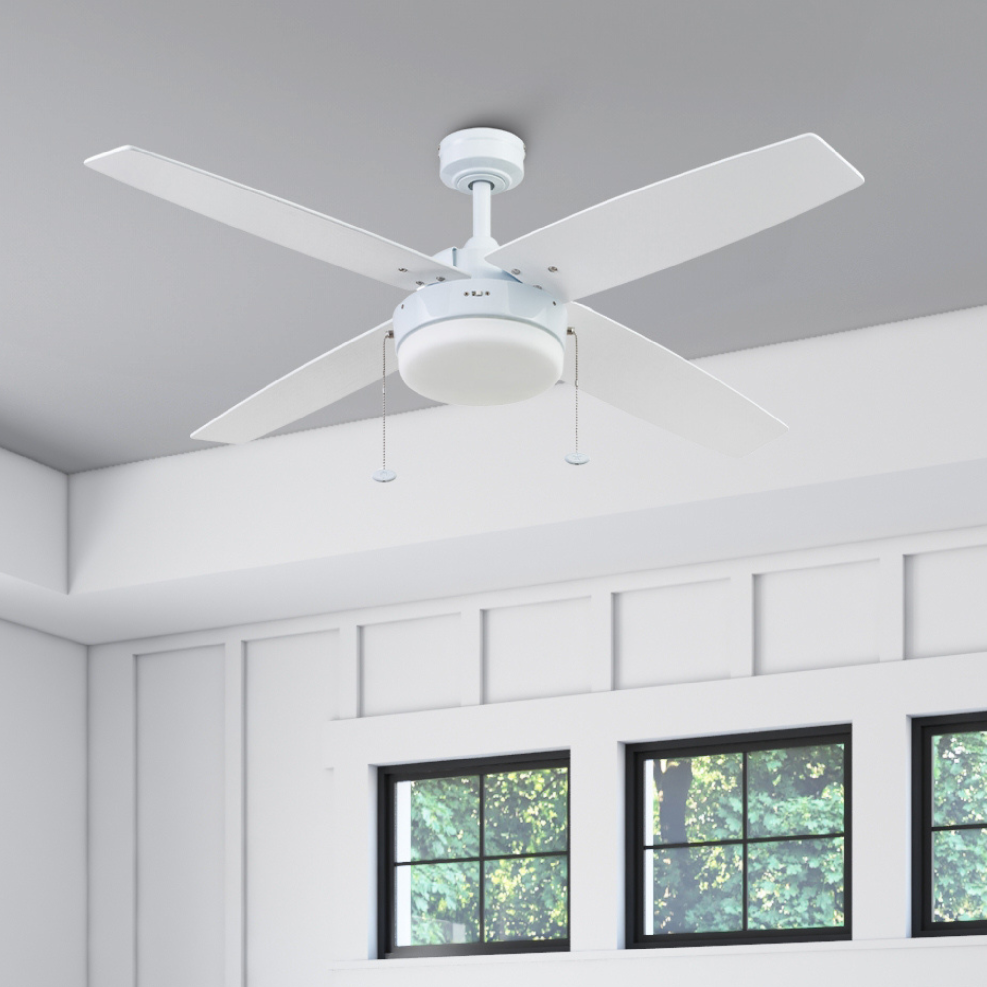 52 Inch Memphis White Ceiling Fan with Pull Chain - Perfect for Living Room, Bedroom, and Outdoor Spaces