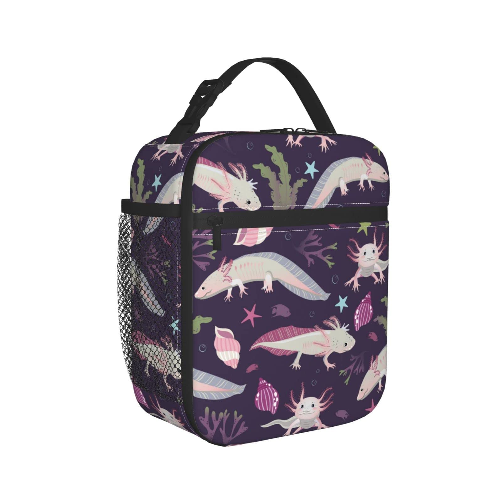 Insulated Reusable Axolotl Lunch Box - Thermal Cooler Tote for School, Work, Beach & Travel - Perfect for Kids, Men & Women