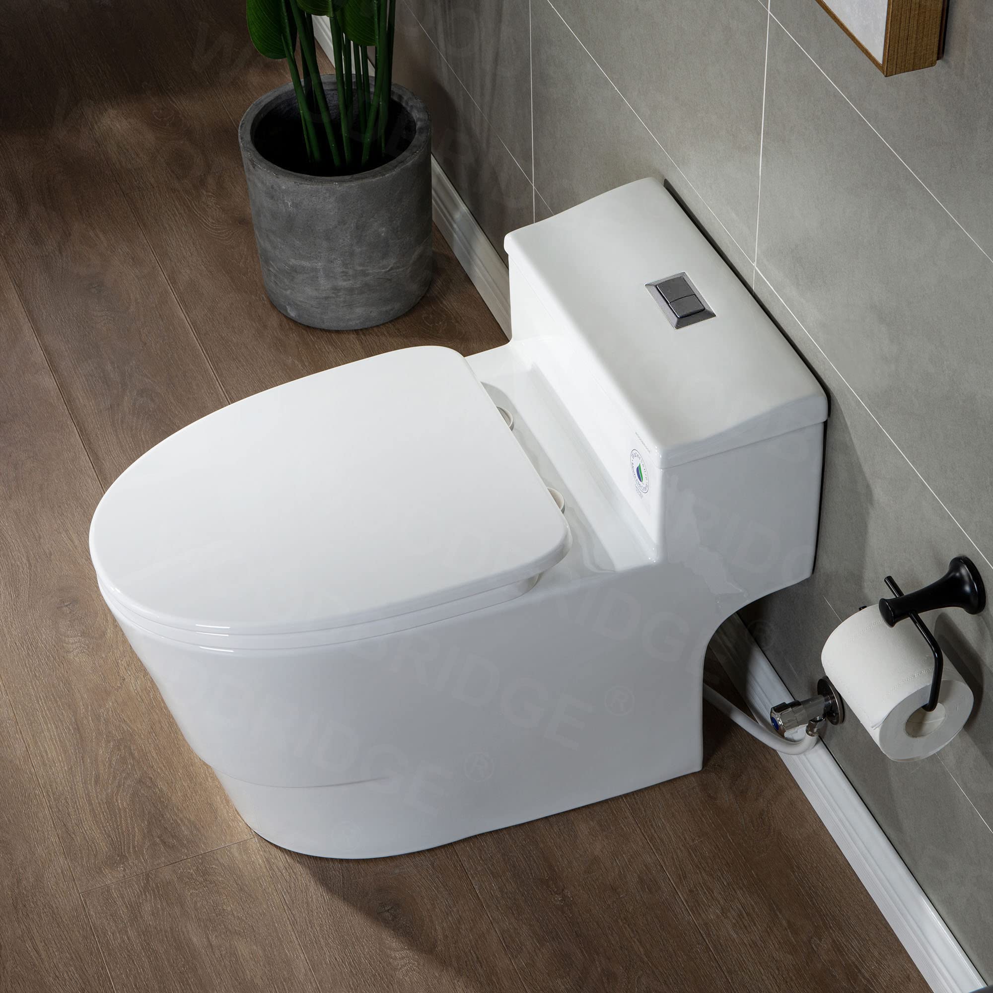 WOODBRIDGE T-0018/B-0735 Dual Flush Elongated One Piece Toilet with Soft Closing Seat, Comfort Height, White - Modern Bathroom Design for Home & Commercial Use
