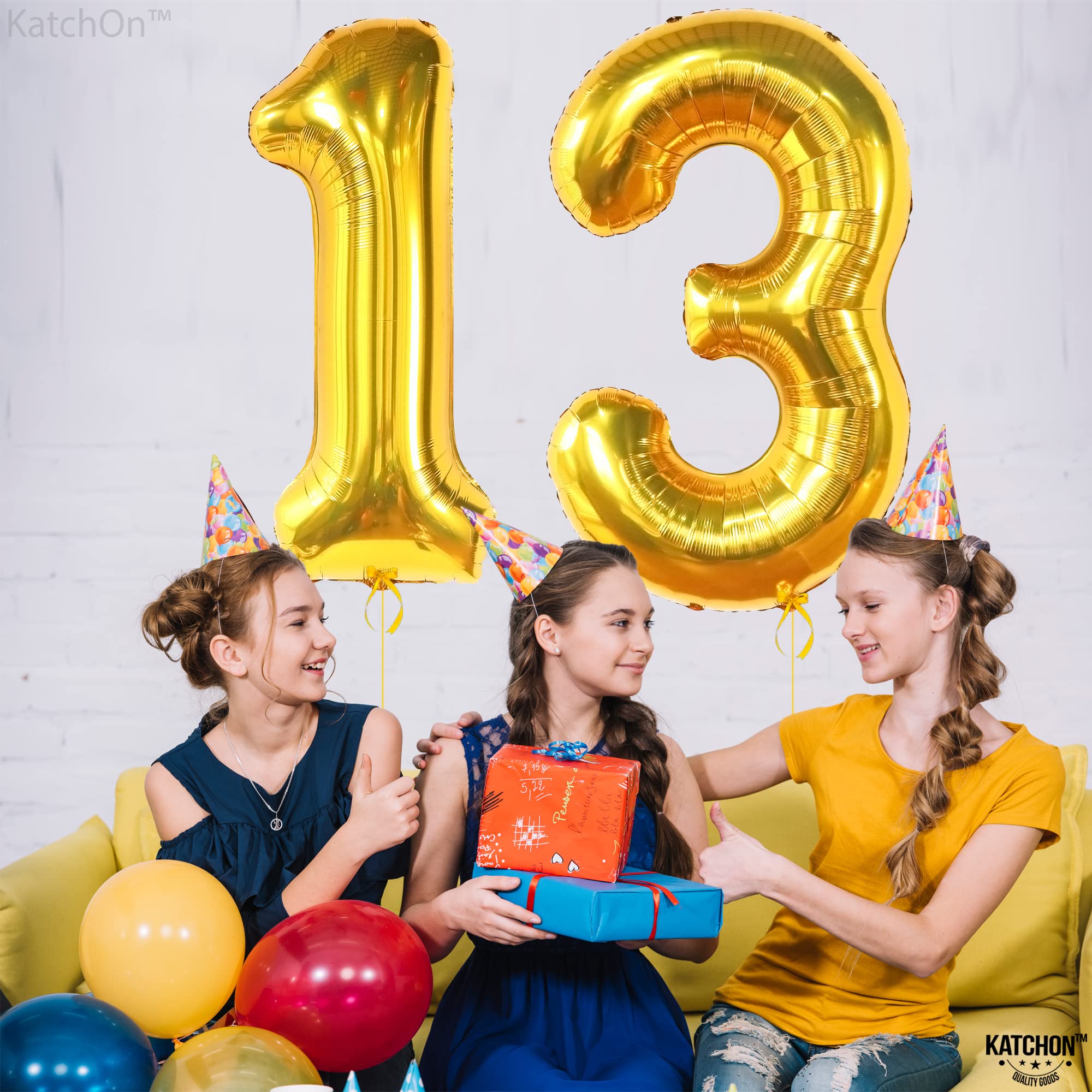 KatchOn 40 Inch Giant Gold 13 Balloon Numbers - Large 13th Birthday Decorations for Boys & Girls, Anniversary Party Supplies | Perfect for Birthday Parties, Anniversaries, and Special Events