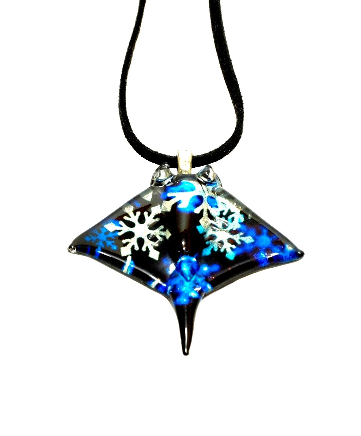 Handmade Manta Ray Glass Pendant Necklace - Ocean Jewelry Gift for Christmas