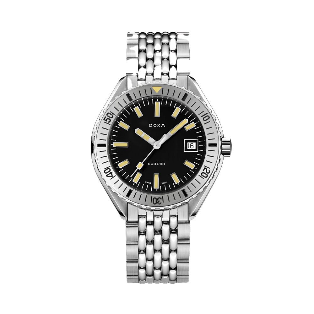 SUB 200 Sharkhunter 42mm Black Diver Watch with Stainless Steel Bracelet - Perfect for Scuba Diving, Water Sports & Everyday Wear