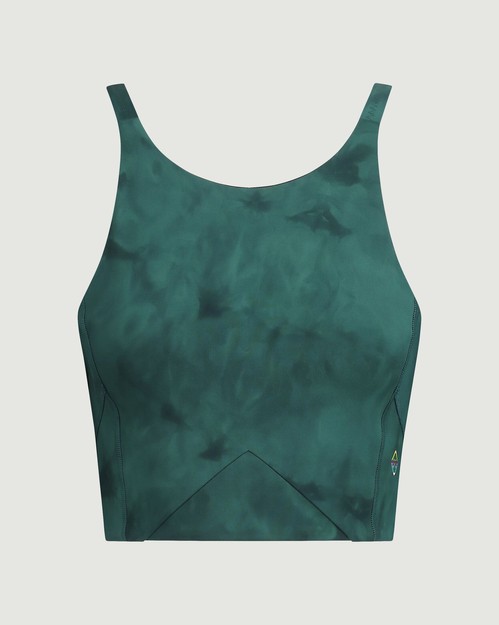 WELL.DER.NESS Women's Yoga Crop Top - Deep Lagoon Sunburst Print Workout Shirt for Gym, Running & Fitness | Breathable & Stylish Activewear