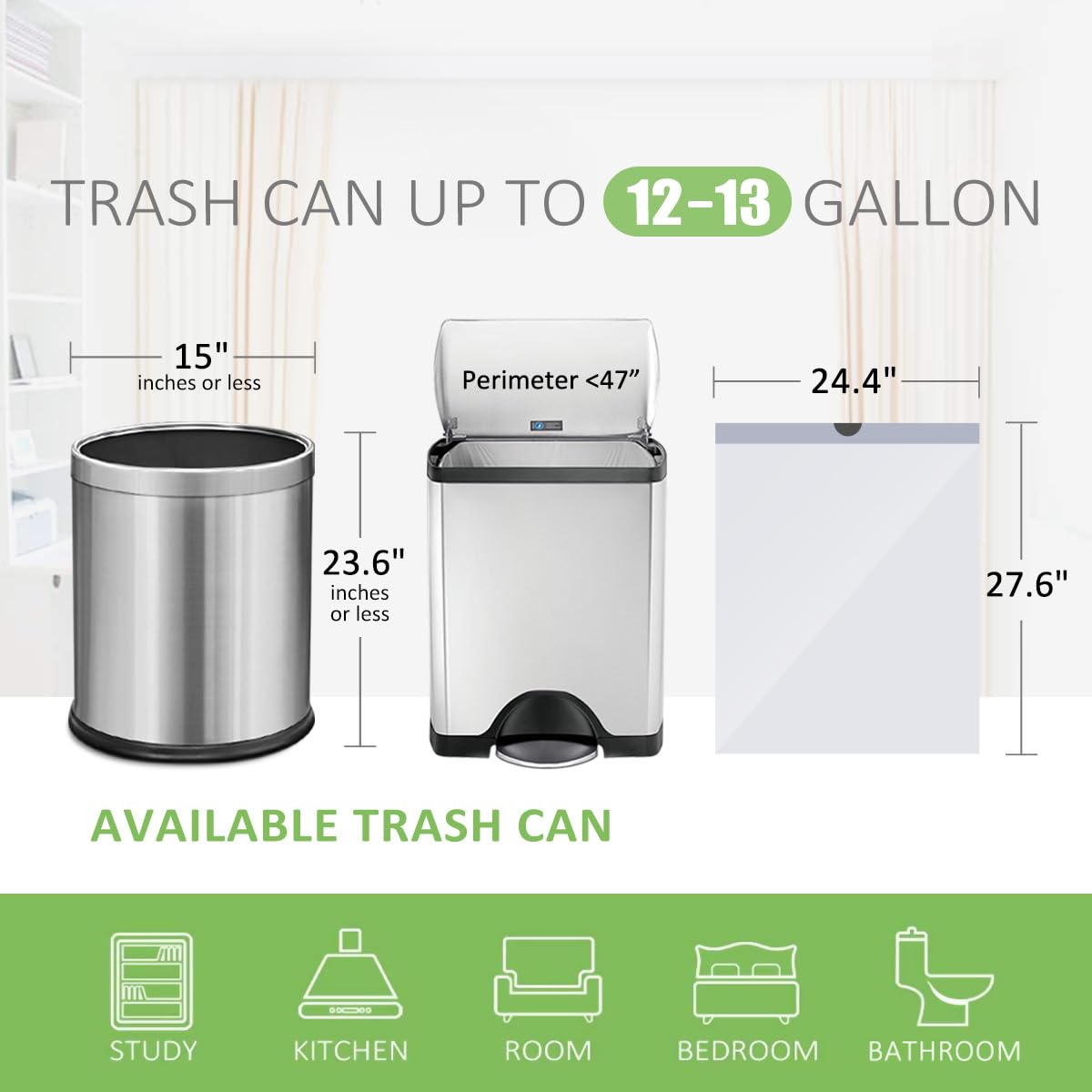 Teivio 12 Gallon 100 Counts Heavy Duty Drawstring Trash Bags - Strong Garbage Bags for Kitchen, Bathroom, Office & Home Use - White Plastic Bin Liners - Perfect for Waste Disposal & Daily Cleaning