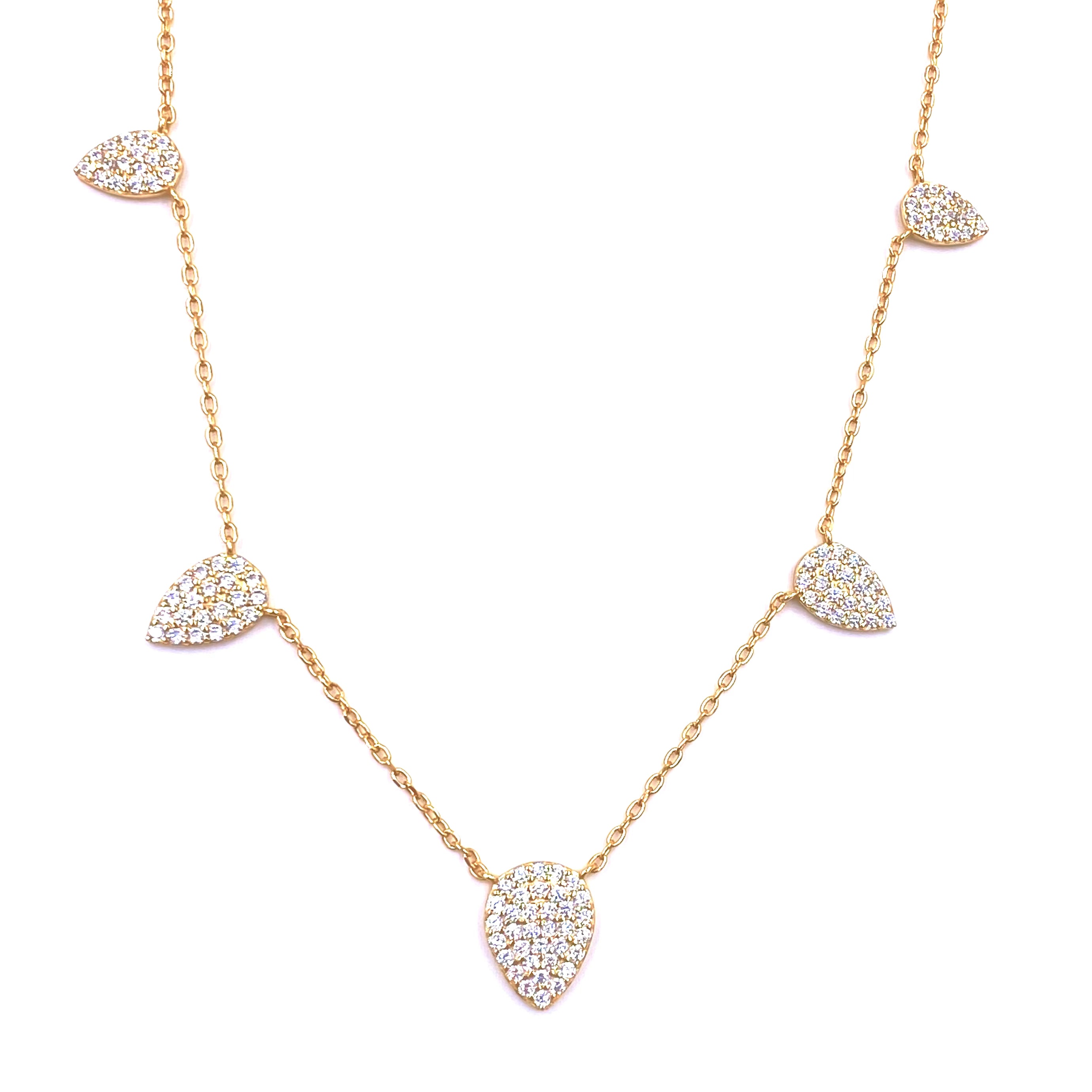 Sterling Silver Gold Plated 5 CZ Spike Necklace for Women - Elegant Layered Jewelry for Party, Wedding & Everyday Wear
