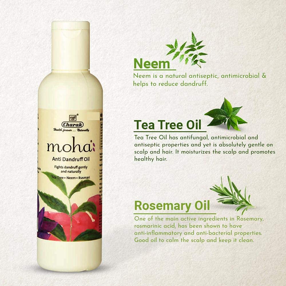 MOHA Anti Dandruff Hair Oil with Tea Tree, Neem, Hibiscus & Rosemary Oils - Natural Scalp Treatment for Men & Women - 100ml (Pack of 1) | Soothes Itchy Scalp & Promotes Healthy Hair Growth for Daily Hair Care Routine