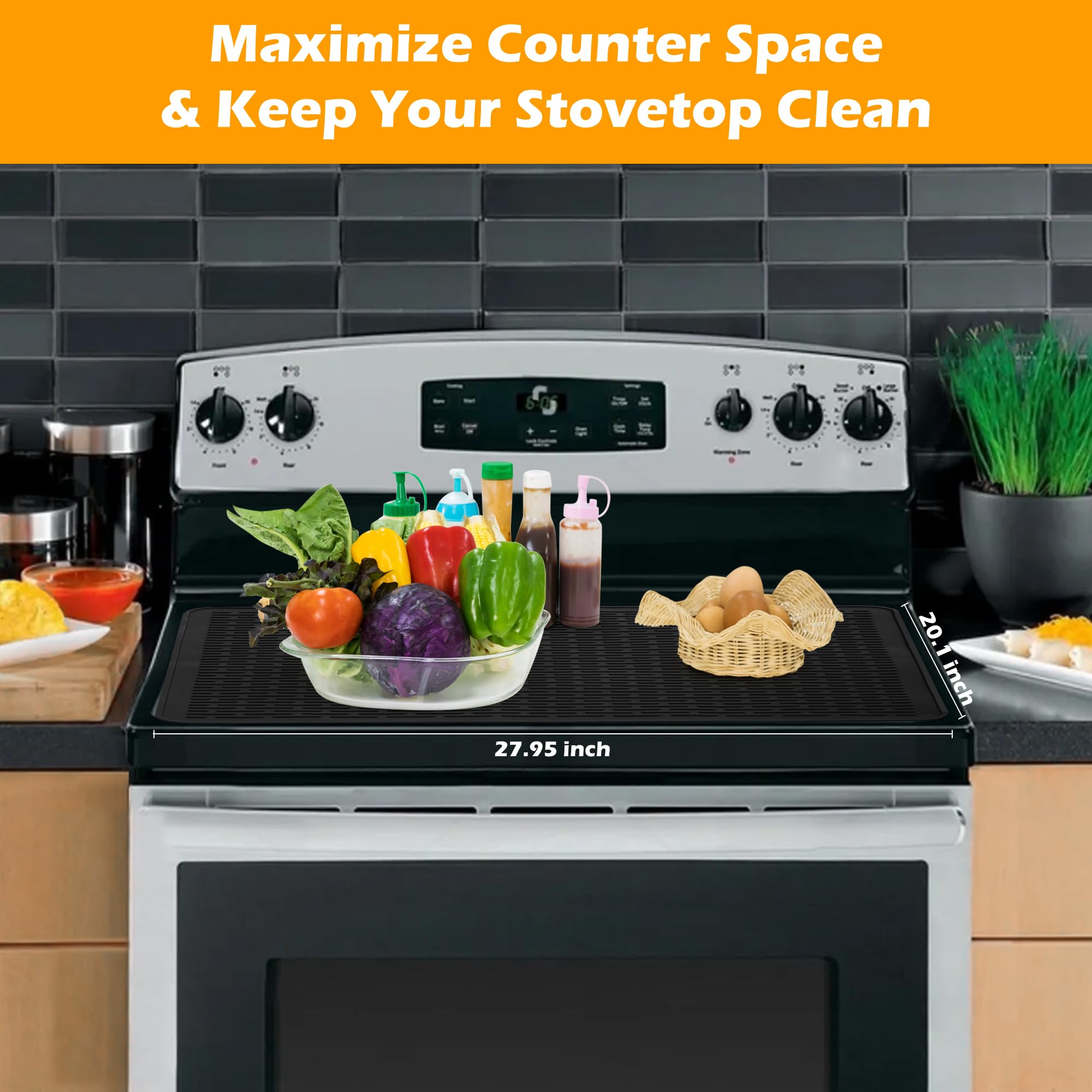 Heat Resistant Electric Stove Top Covers - No Crease Ceramic Glass Induction Cooktop Protector for RV, Oven & Kitchen Appliances | XL Dish Drying Mat | Perfect for Camping, RV Trips & Home Kitchen Use - Black