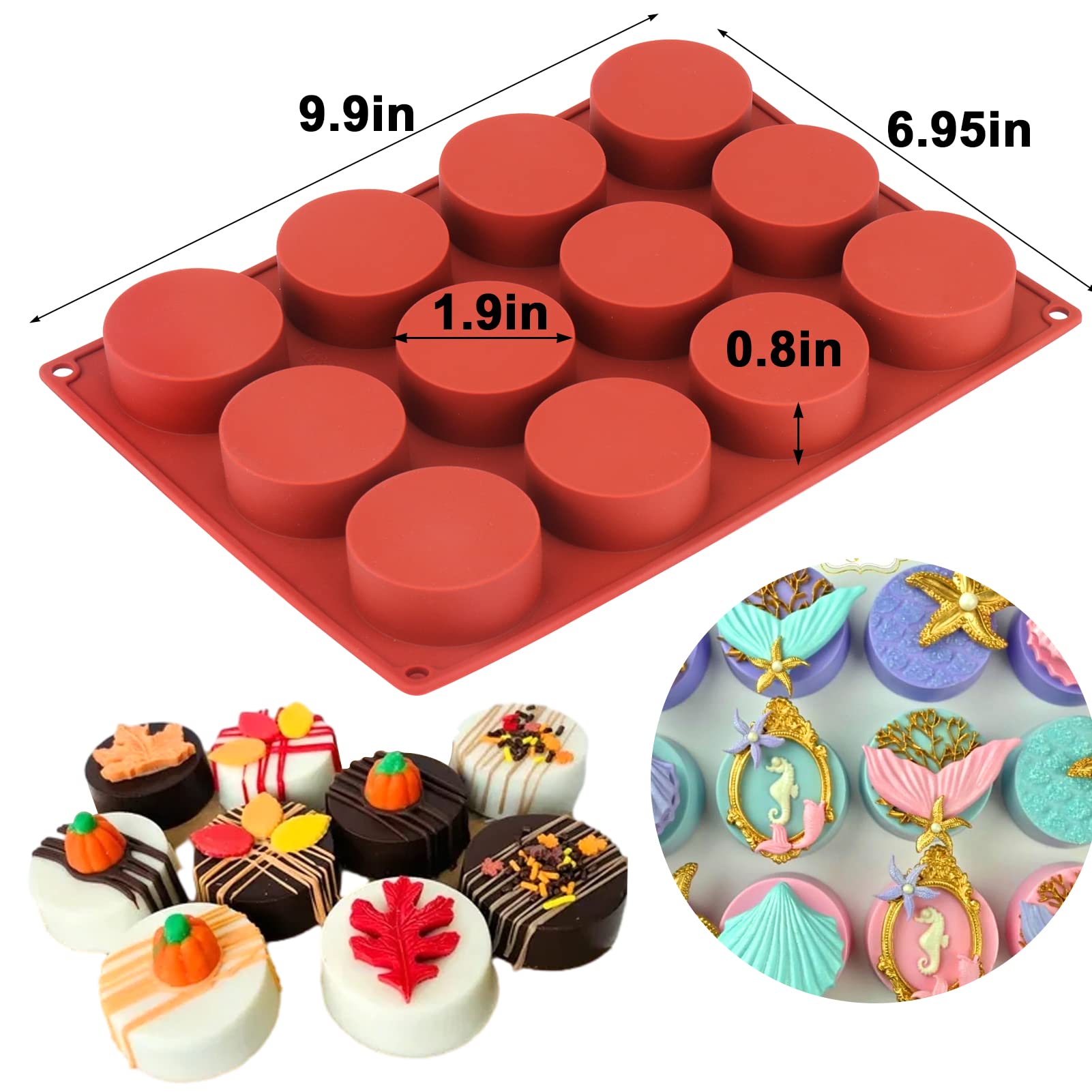 12-Cavity Round Silicone Chocolate Cookie Molds for Baking Sandwich Cookies, Muffins, Cupcakes, Brownies, Cakes & Puddings - Perfect for Home Baking, Party Treats and Holiday Desserts