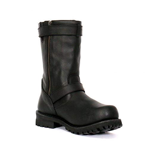 Hot Leathers BTM1005 Men's Black 10-inch Engineer Boots - Round Toe, Lug Sole, Size 9 | Durable Leather Work Boots for Motorcycle Riding, Construction & Outdoor Activities