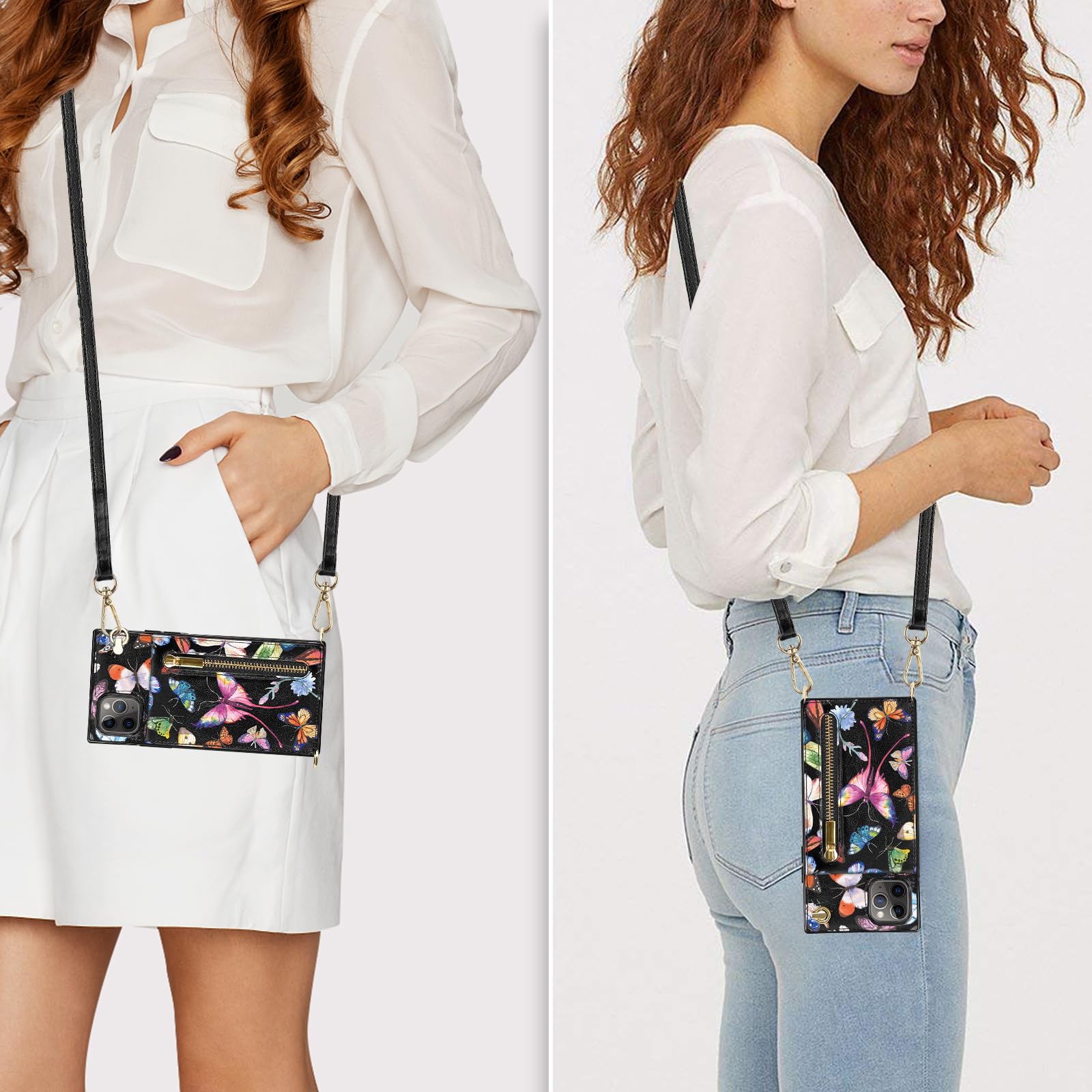HOGGU Floral Leather Crossbody Wallet Phone Case for iPhone 11 Pro Max with Card Holder, Strap, Kickstand & Zipper Purse - Protective Women's Case Butterfly Design | Perfect for Everyday Use, Travel & Shopping