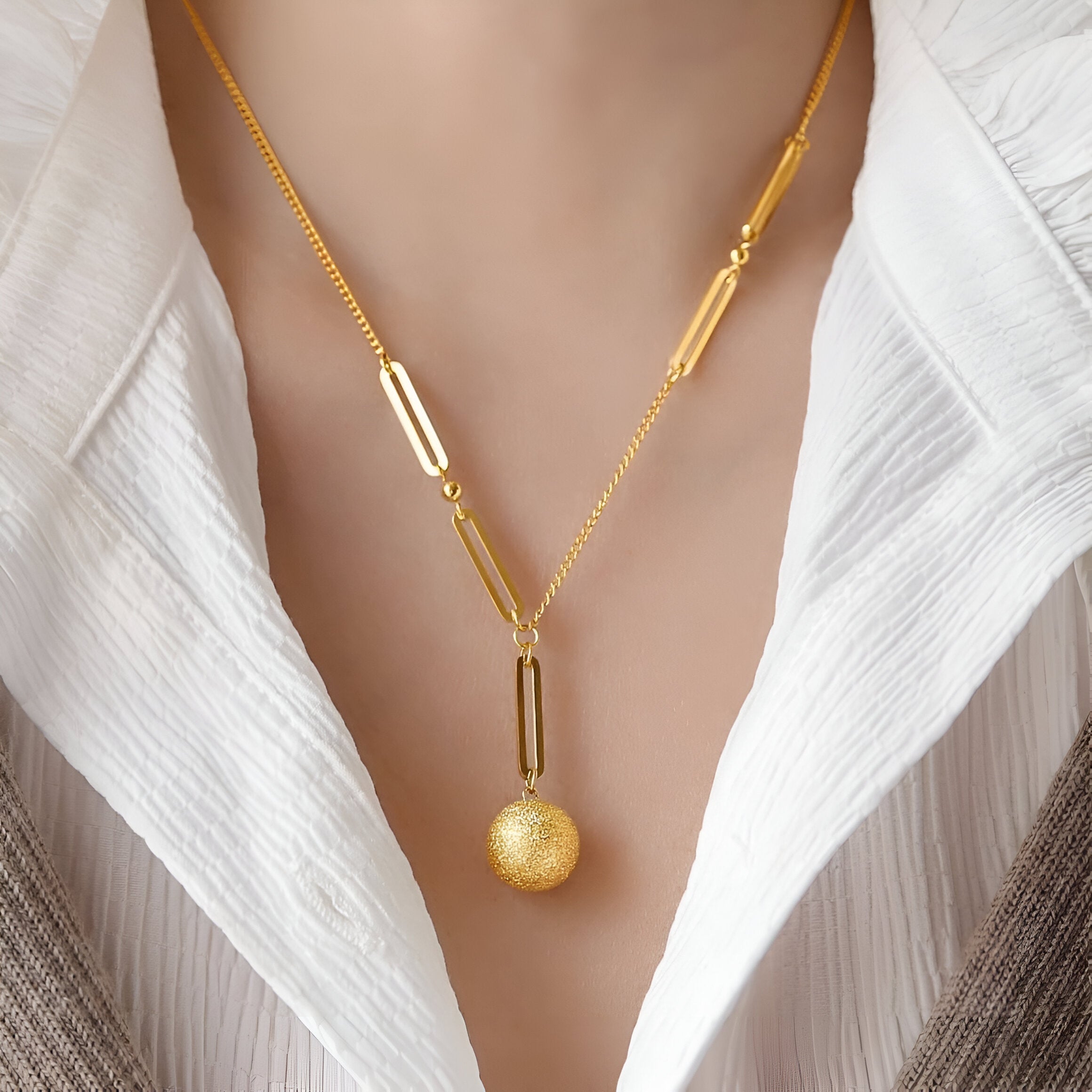 18K Gold Star Ball Pendant Necklace with Half Chain - Elegant Layered Jewelry for Women | Perfect for Date Night, Party & Everyday Wear
