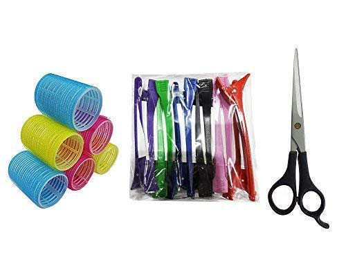 Hair Accessories Set - 6 Pcs Curly Rollers & Styling Scissors for Women | Home Salon Essentials